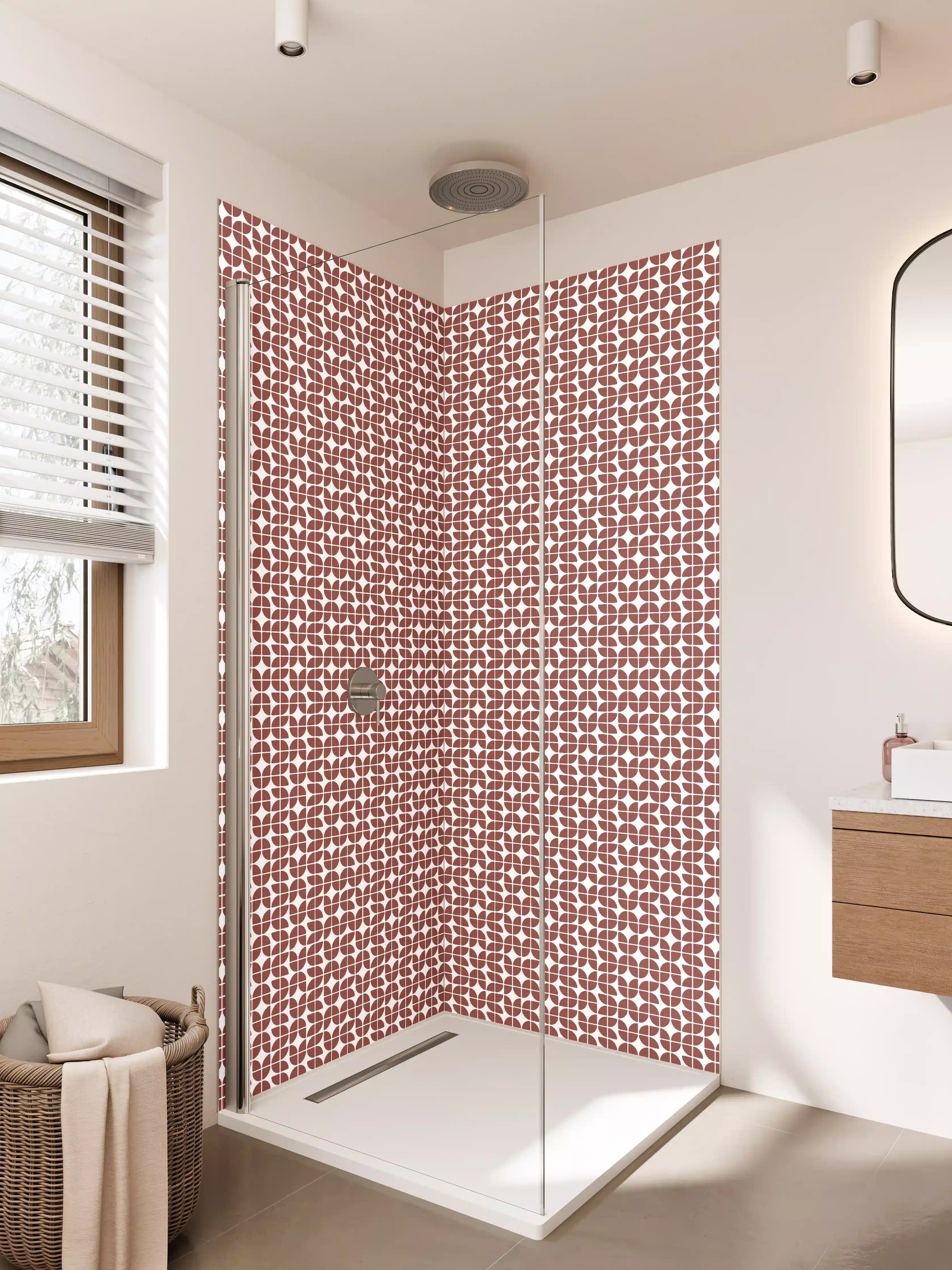 Duschrückwand - Musterhafte geometrische Fliesen in warmen Tönen