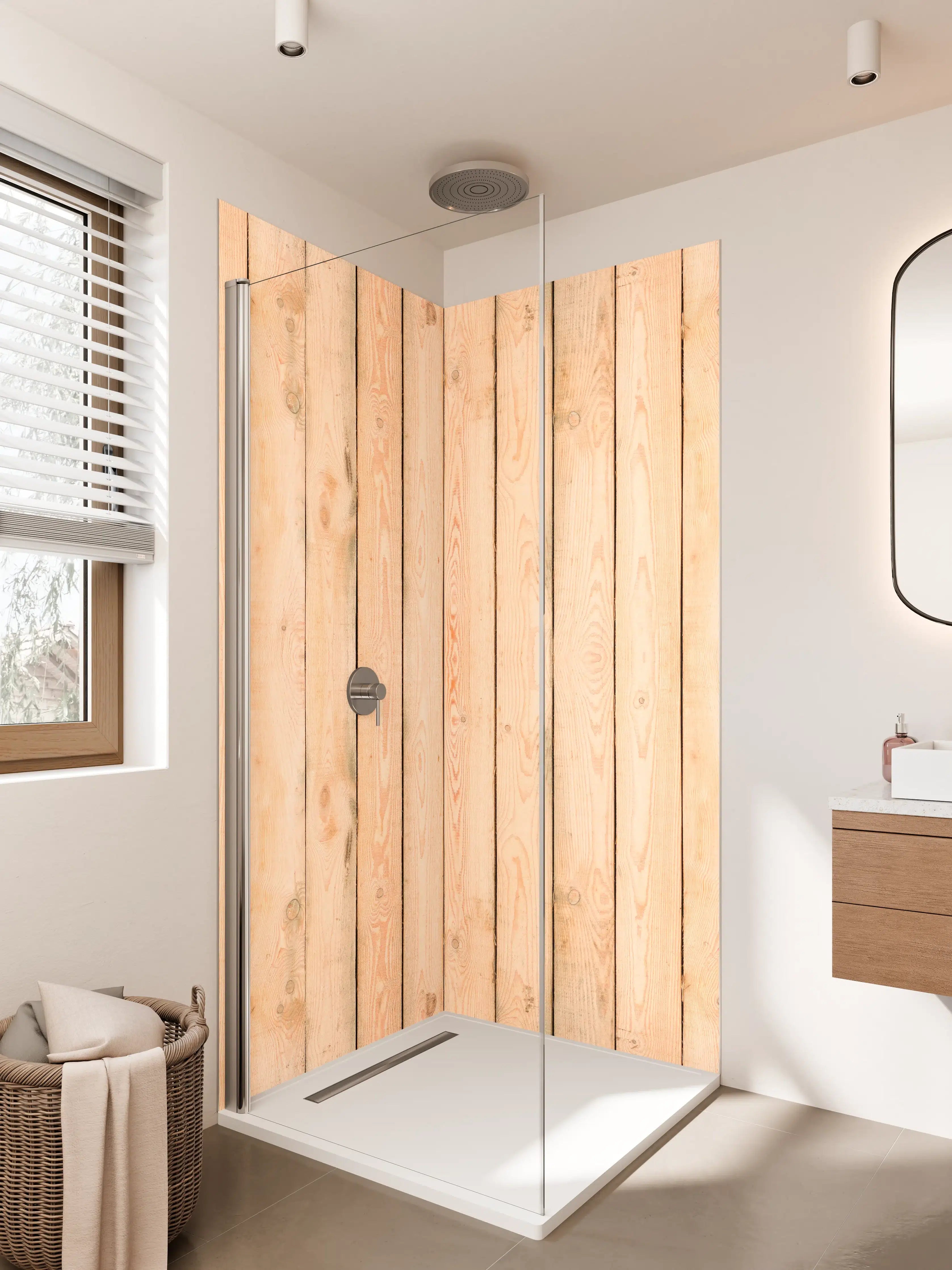Duschrückwand - Natürliche Holzoptik mit feiner Maserung