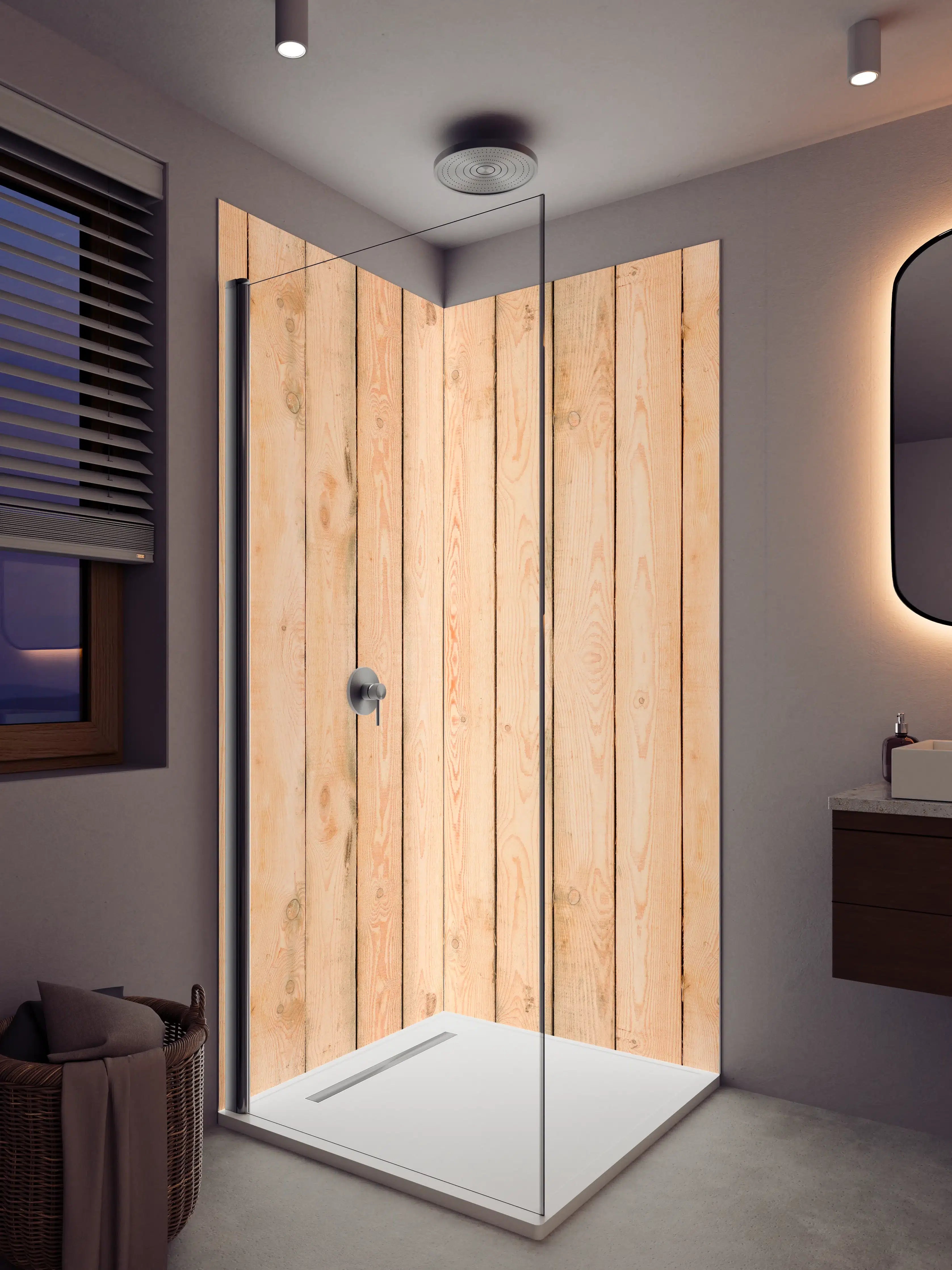 Duschrückwand - Natürliche Holzoptik mit feiner Maserung