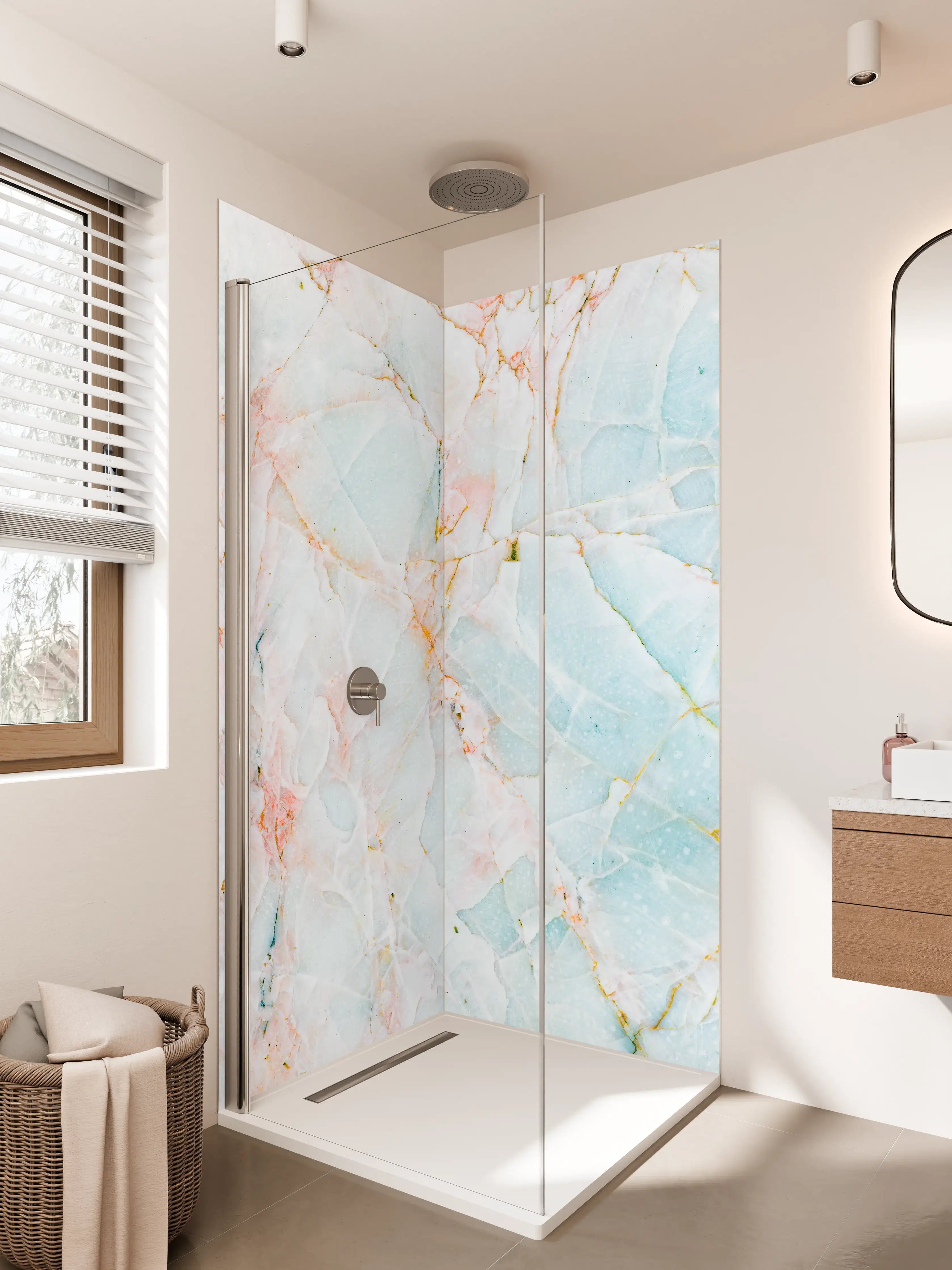 Duschrückwand - Natürlicher bläulicher Marmor 