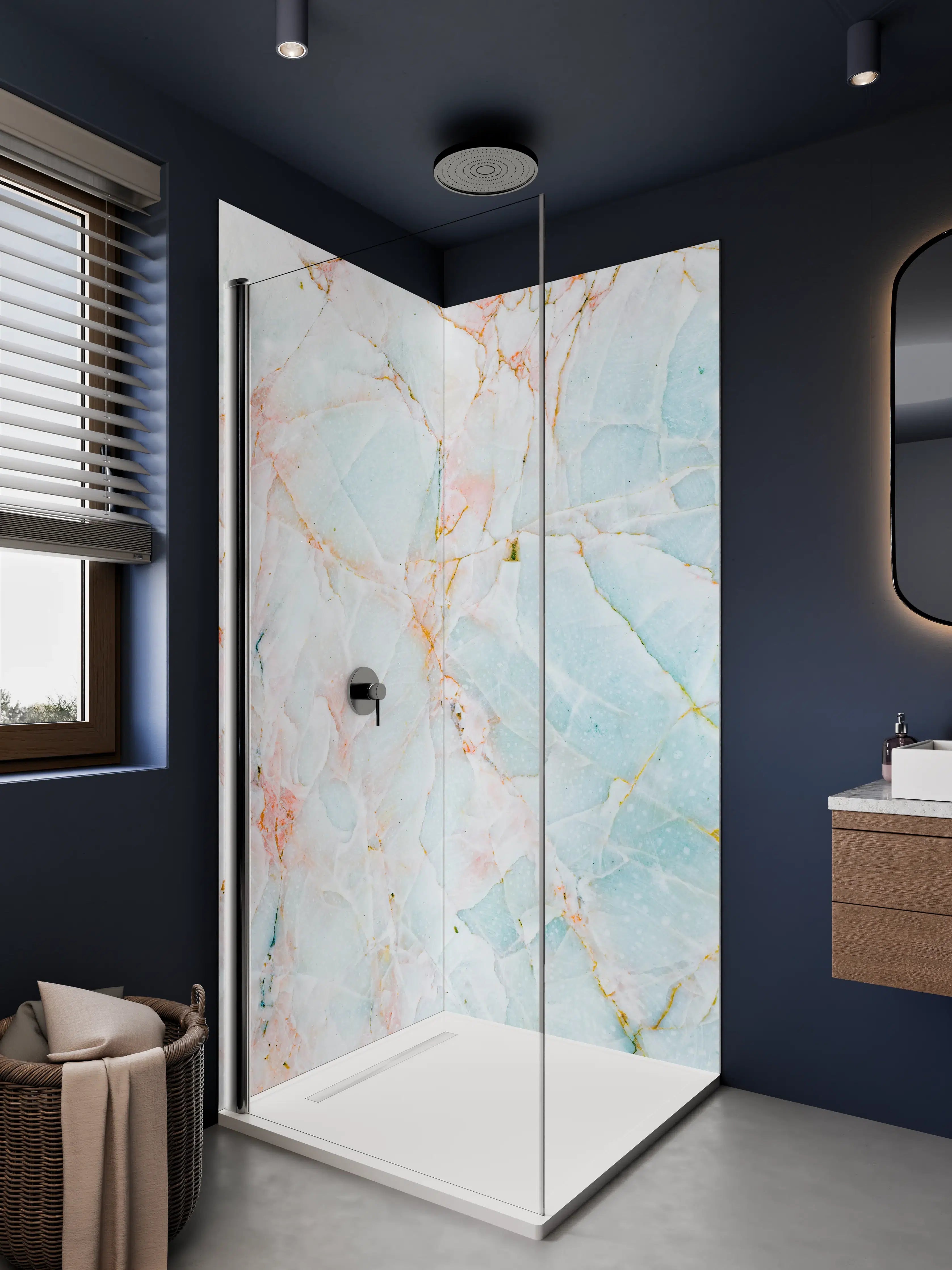 Duschrückwand - Natürlicher bläulicher Marmor 