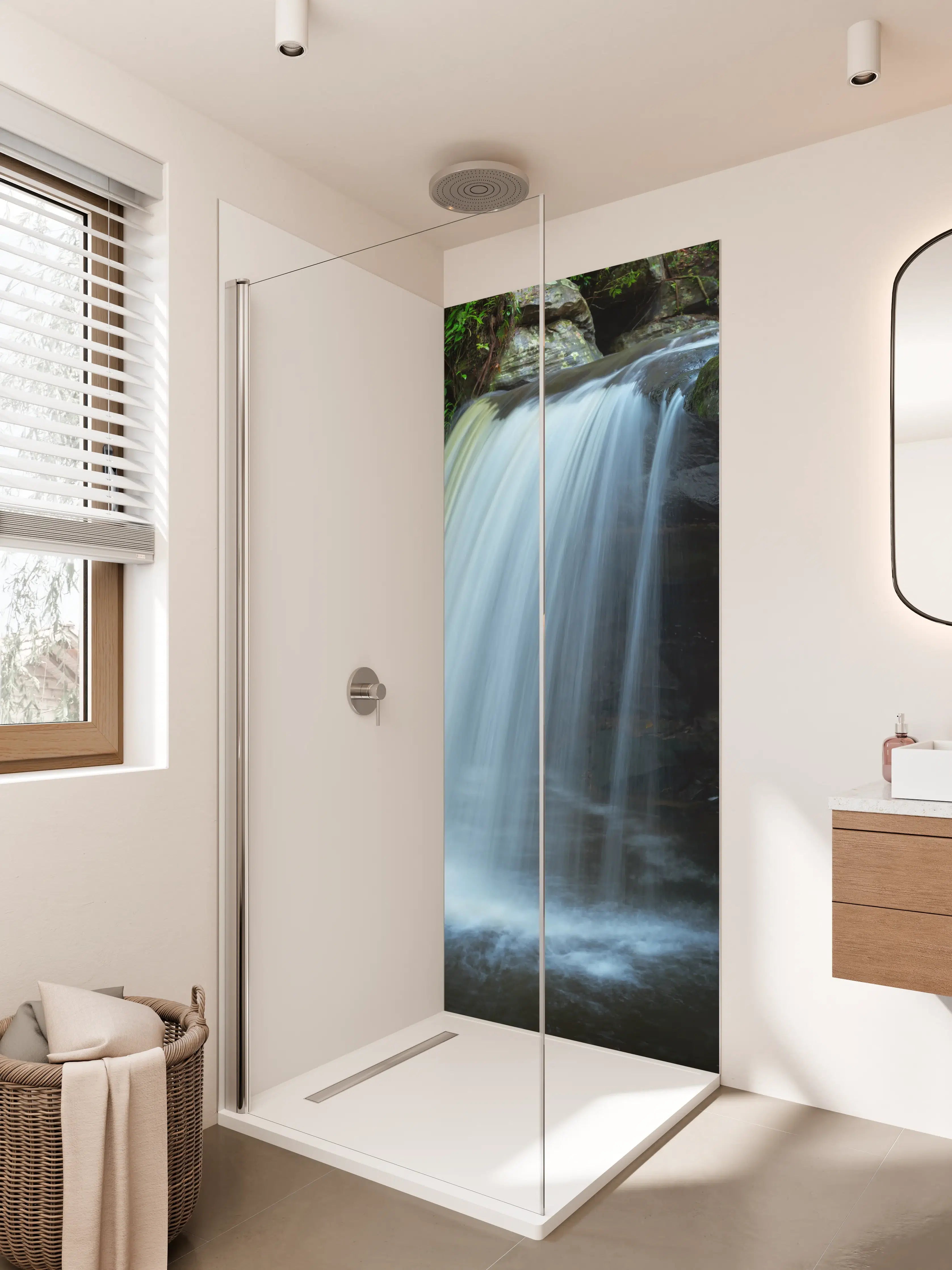 Duschrückwand - Natur Wasserfall im Wald