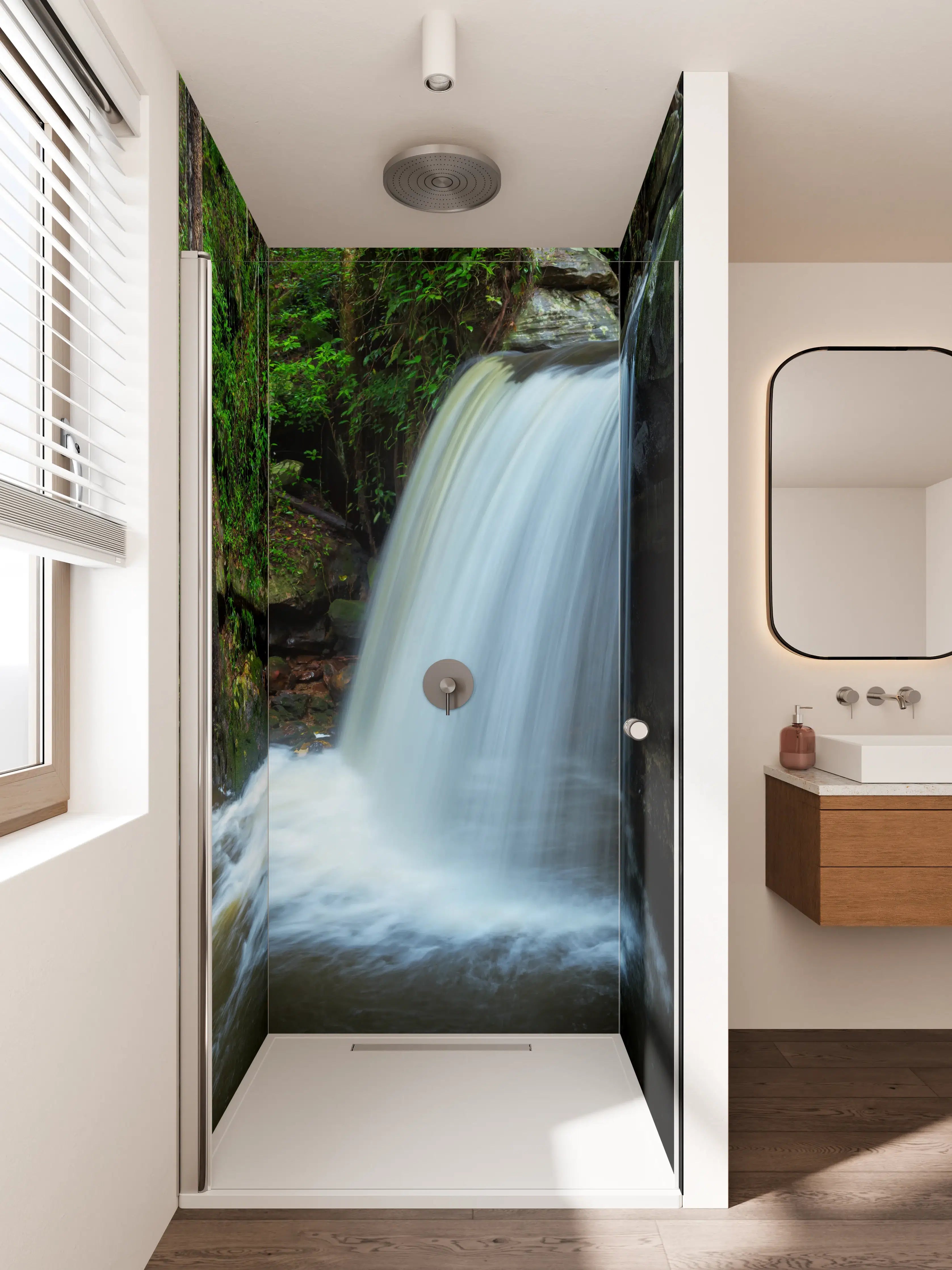 Duschrückwand - Natur Wasserfall im Wald