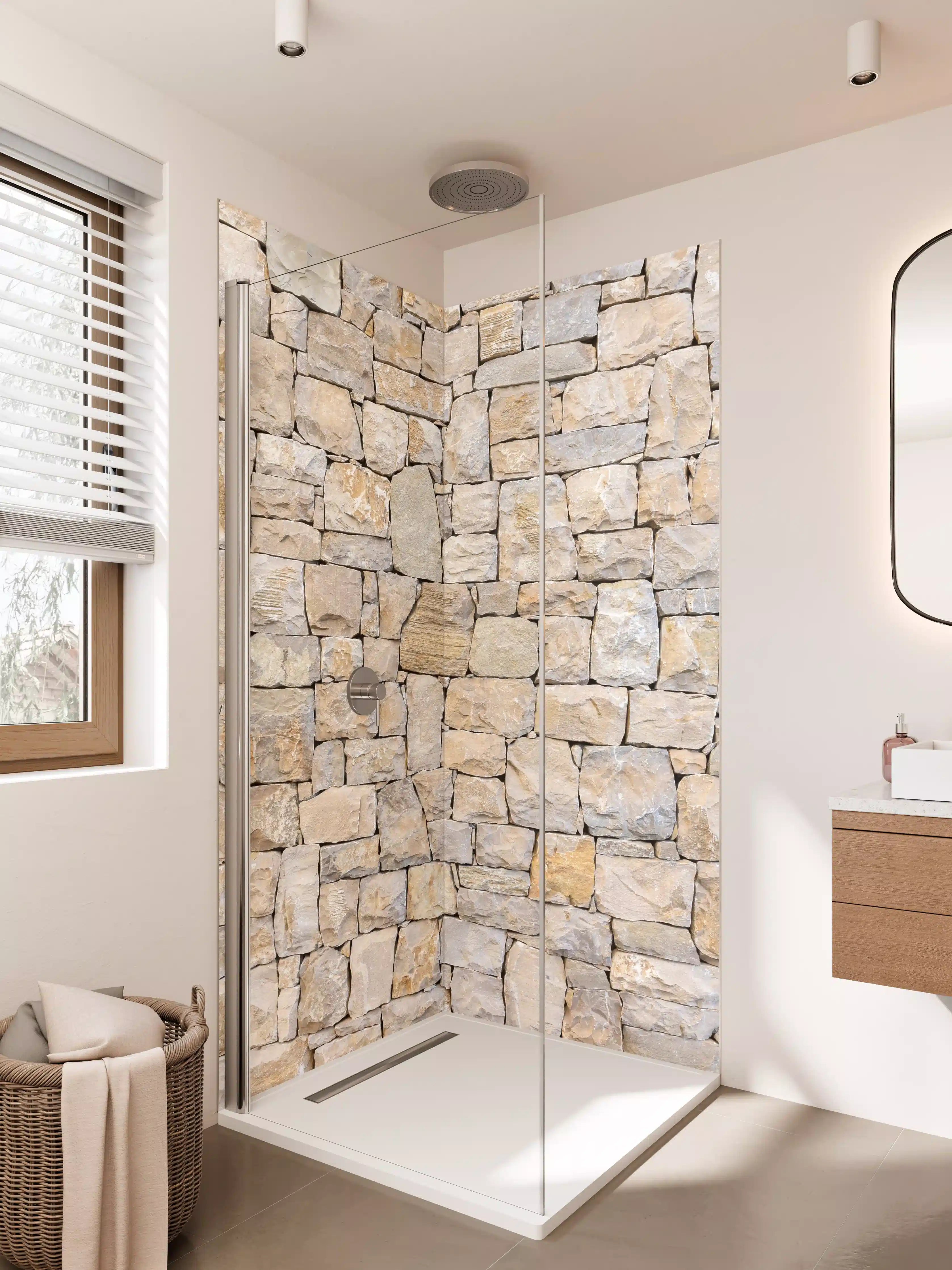 Duschrückwand - Naturstein Wand in Beige Tönen
