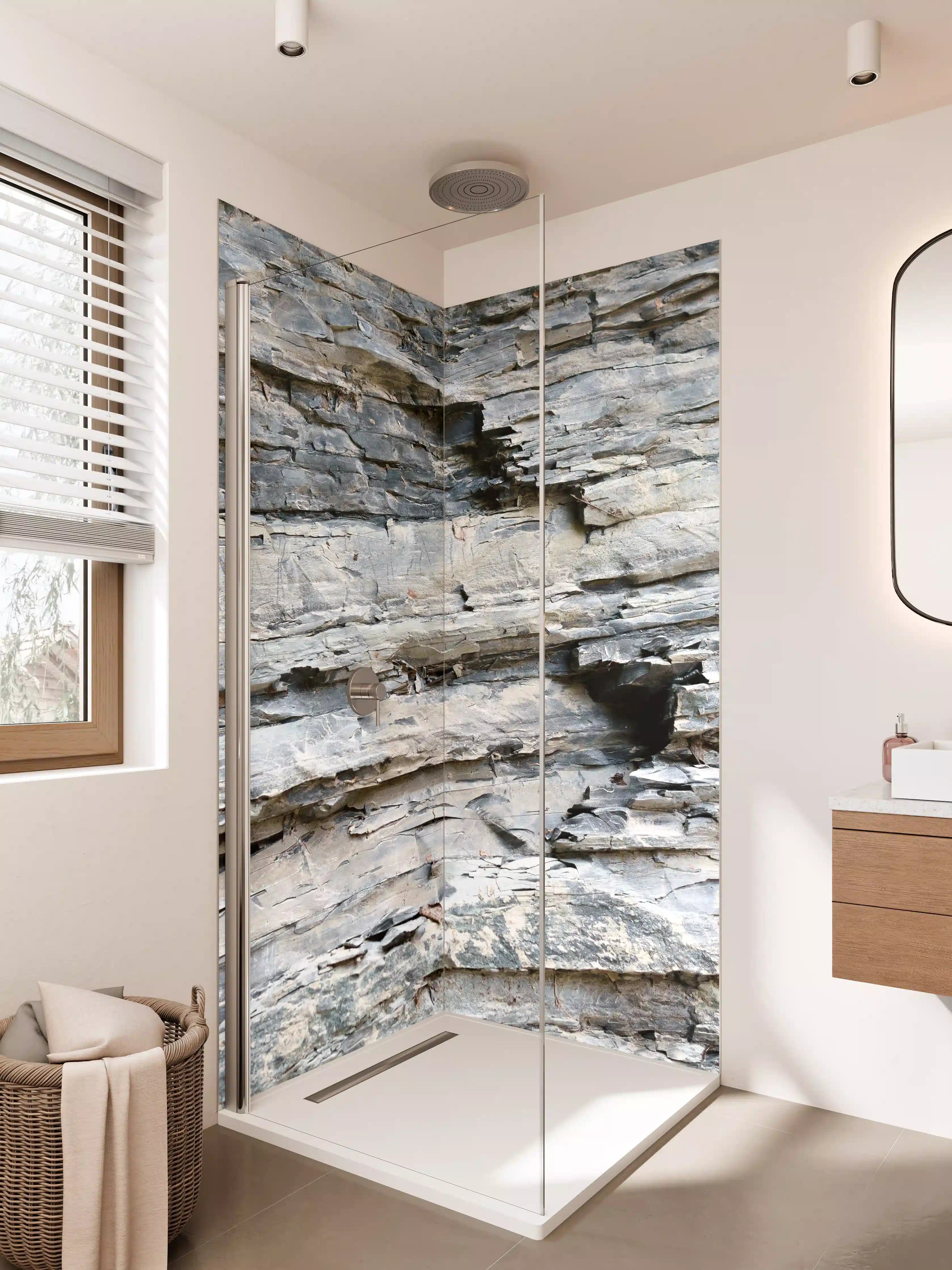 Duschrückwand - Natursteinstruktur in Grau-Tönen