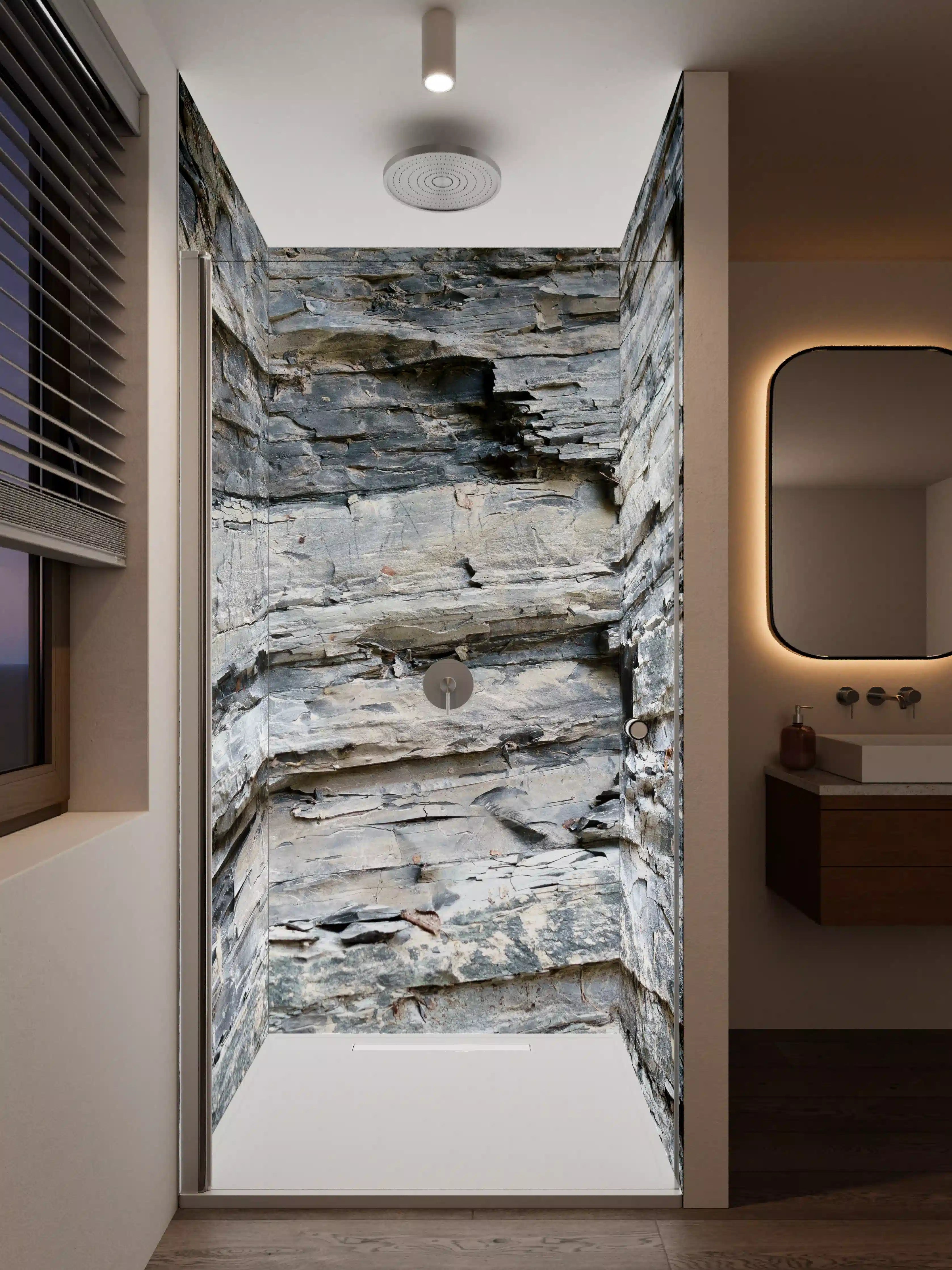 Duschrückwand - Natursteinstruktur in Grau-Tönen
