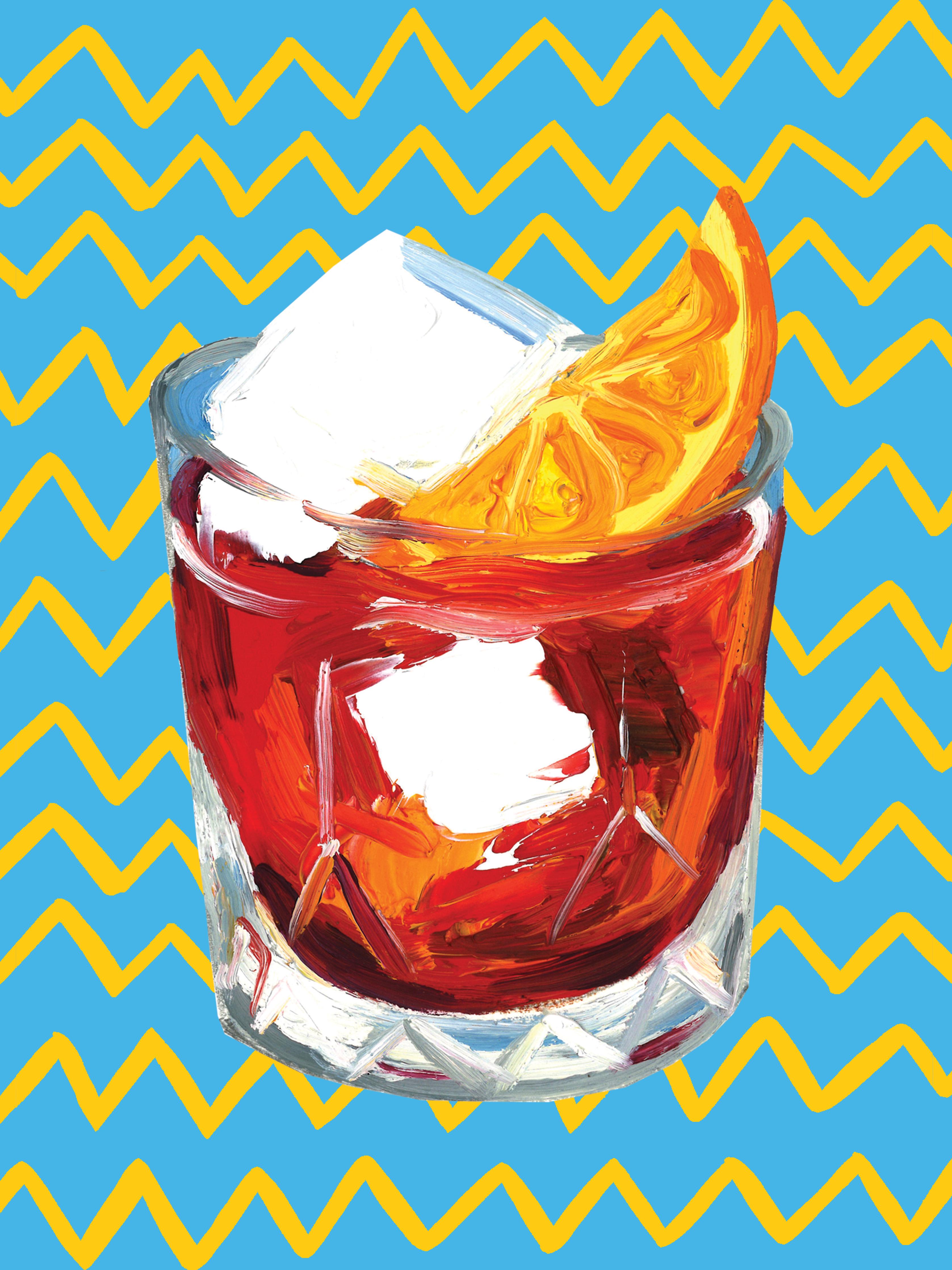 Duschrückwand-Negroni Cocktail - Acryl Gemälde 