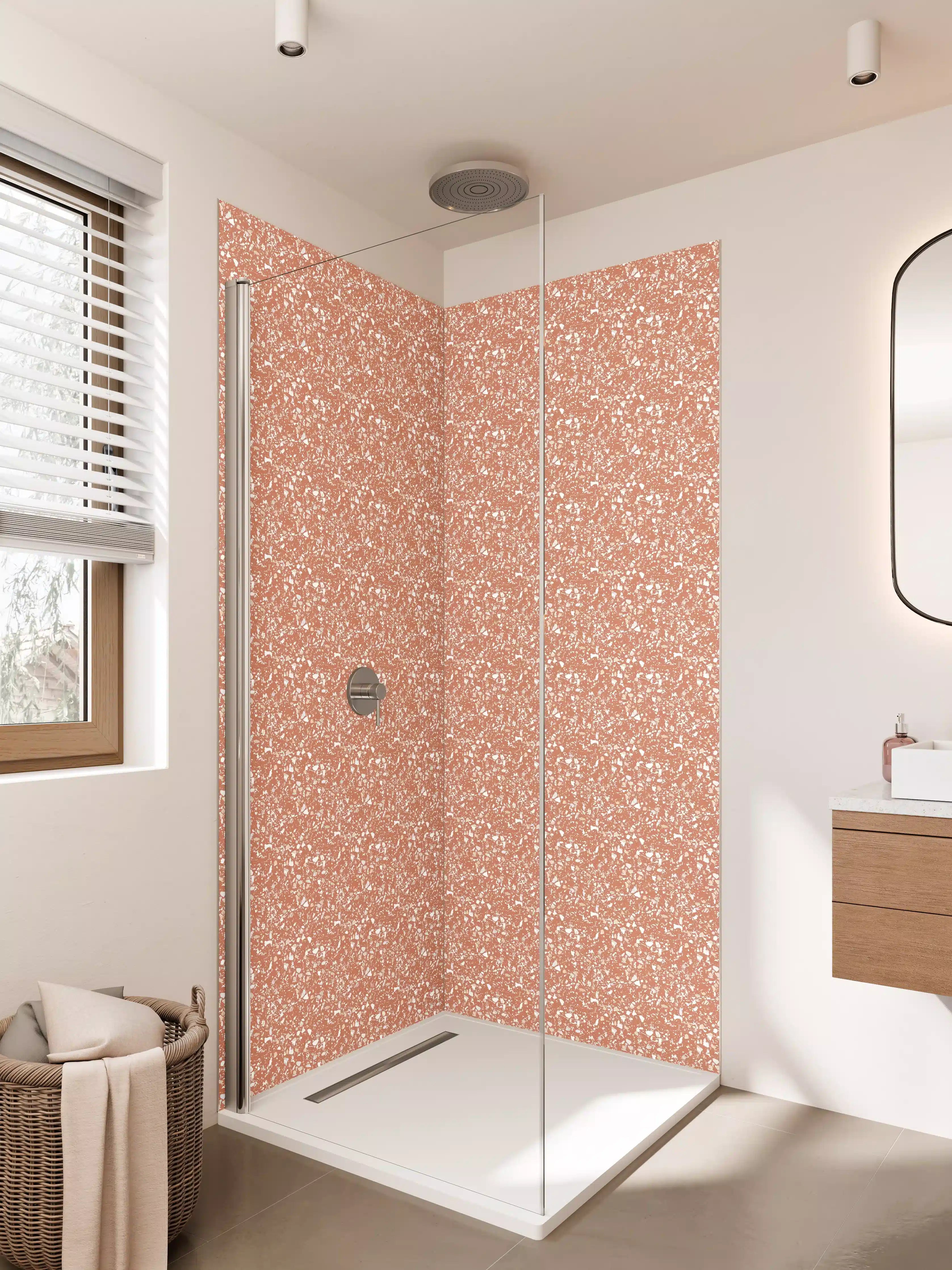 Duschrückwand - Peach Gold Glitzer Wandgestaltung