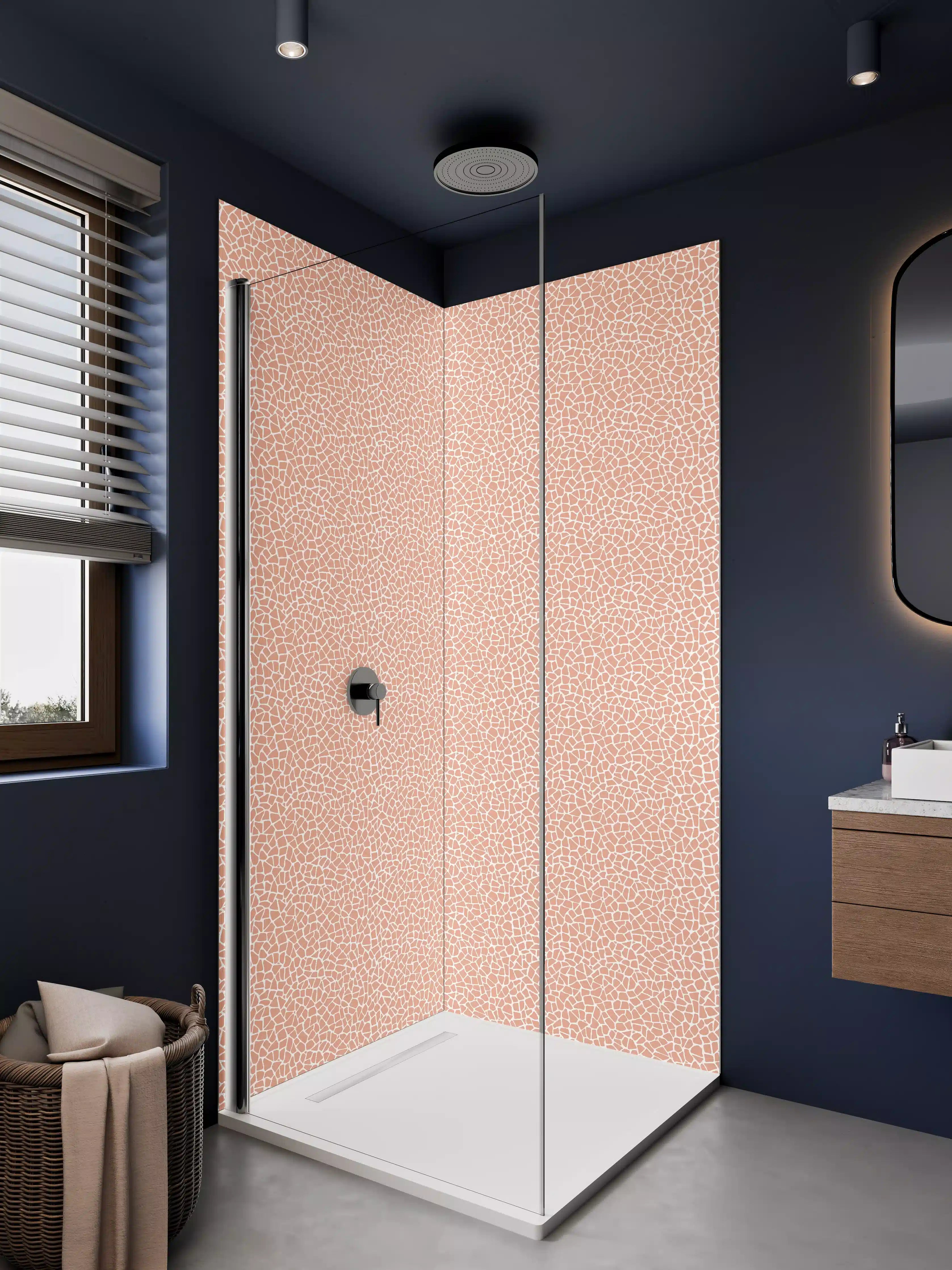 Duschrückwand - Pfirsichfarbene Marmorstruktur mit feinen Linien