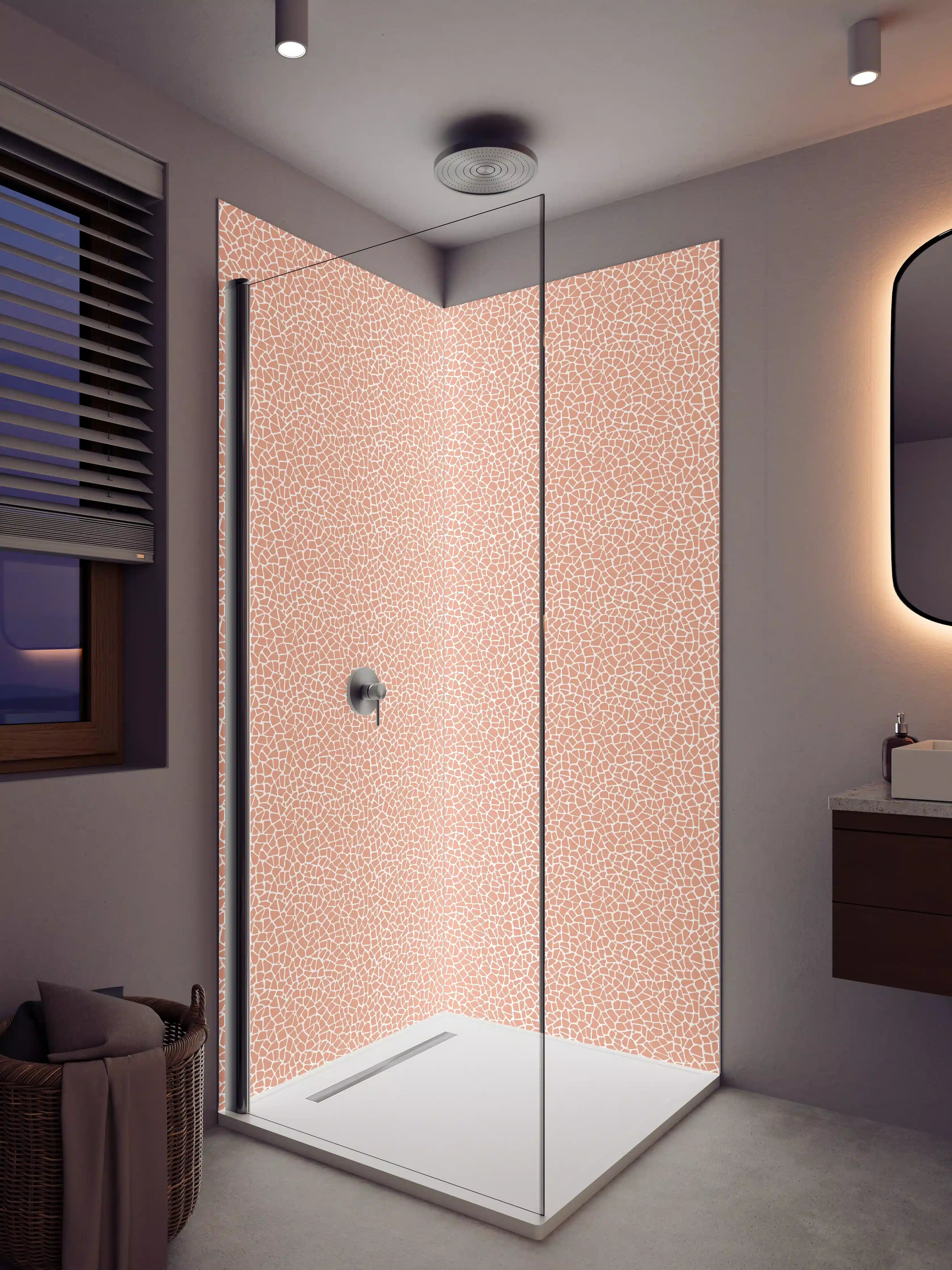 Duschrückwand - Pfirsichfarbene Marmorstruktur mit feinen Linien