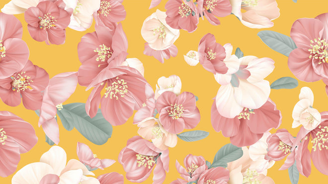 Duschrückwand - Quince Flowers Nahtloses Muster Pastellgelb