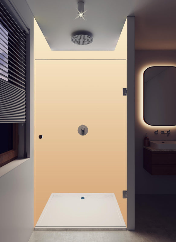 Duschrückwand - Rosa Farbverlauf in hellem Badezimmer mit Regenduschkopf  - zweiteilige Eck-Duschrückwand