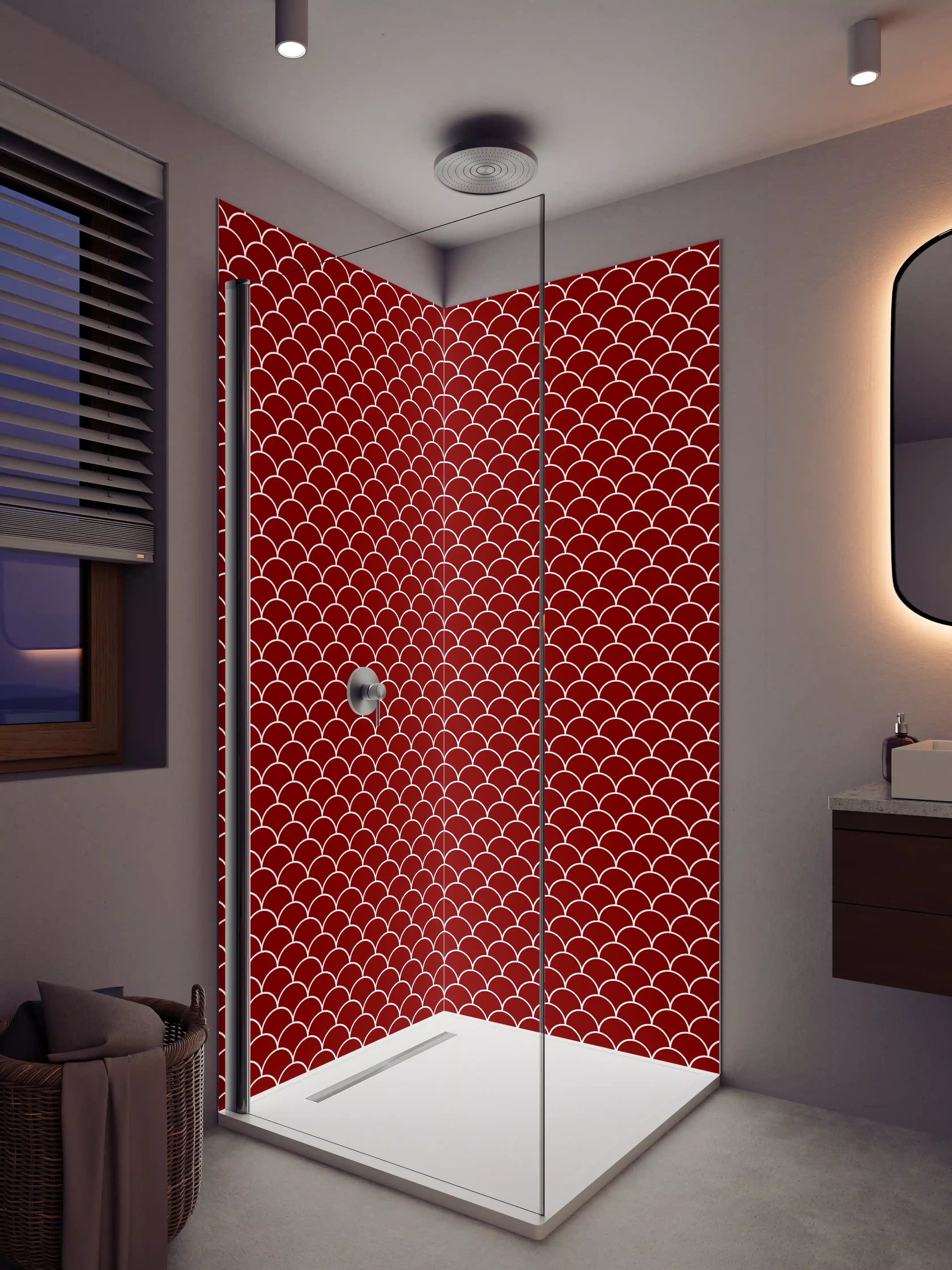 Duschrückwand - Rote Skalen im Meeresdesign