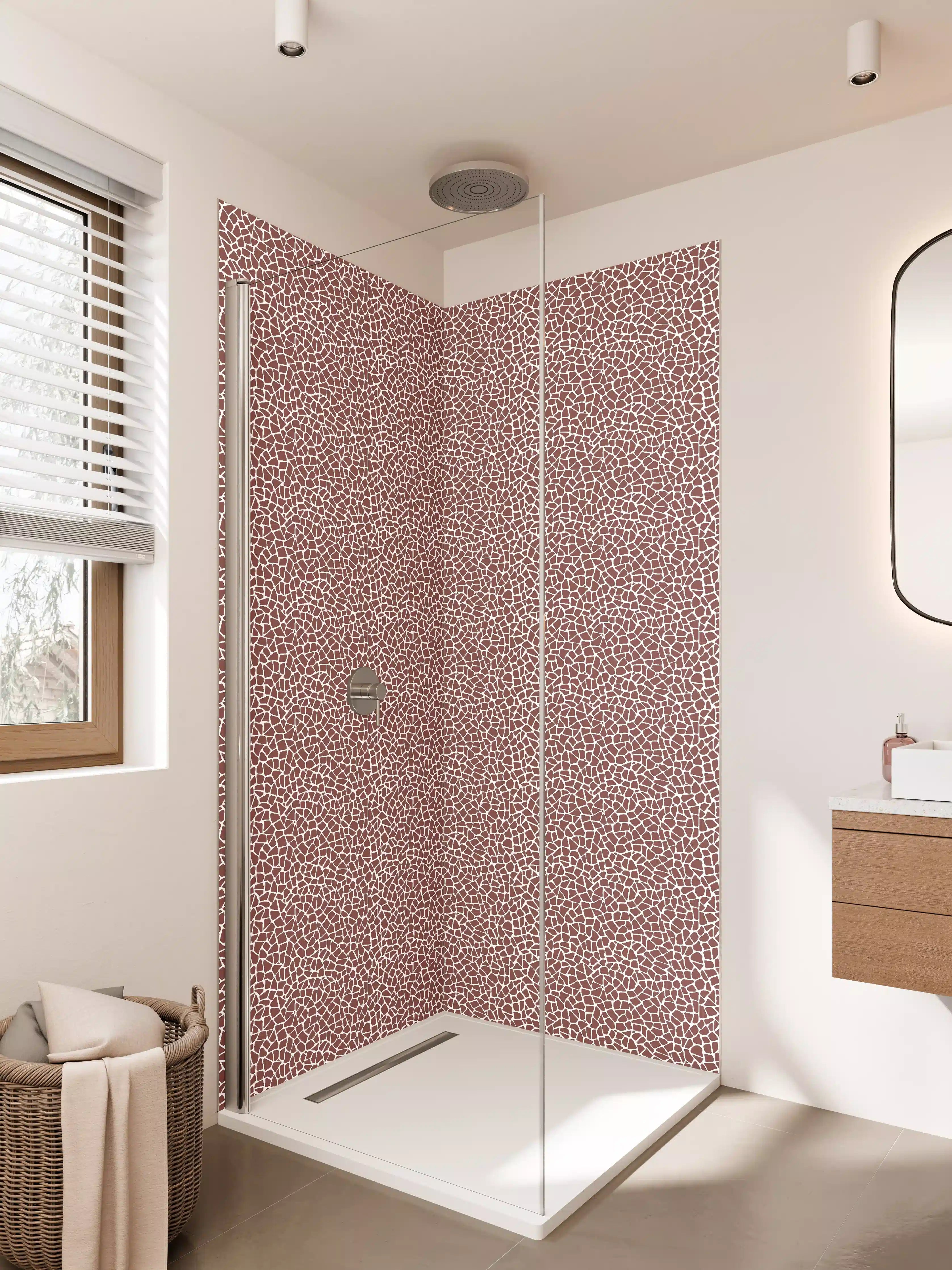 Duschrückwand - Rote Textur mit feinen weißen Linien