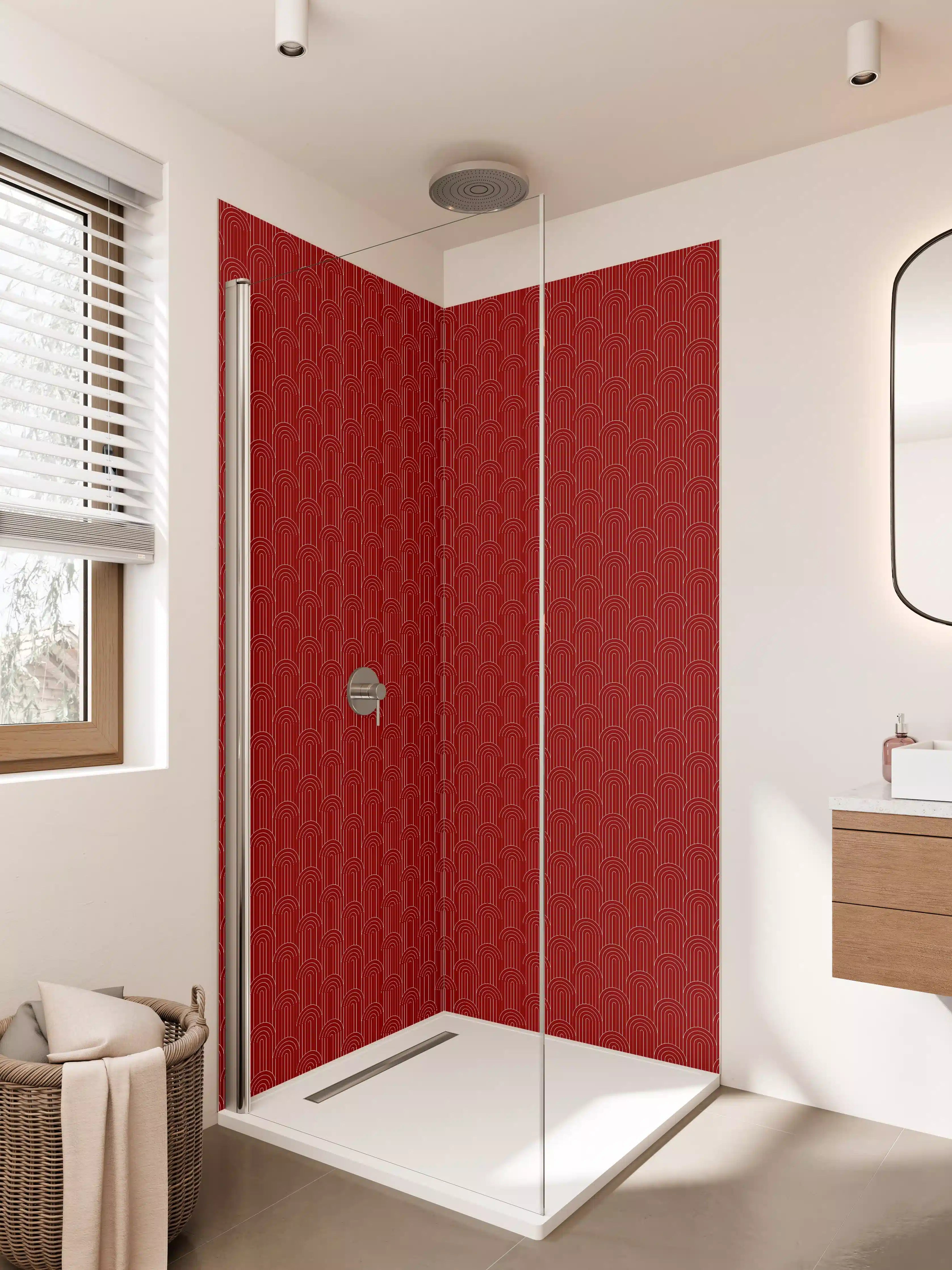 Duschrückwand - Rotes Muster im eleganten Design