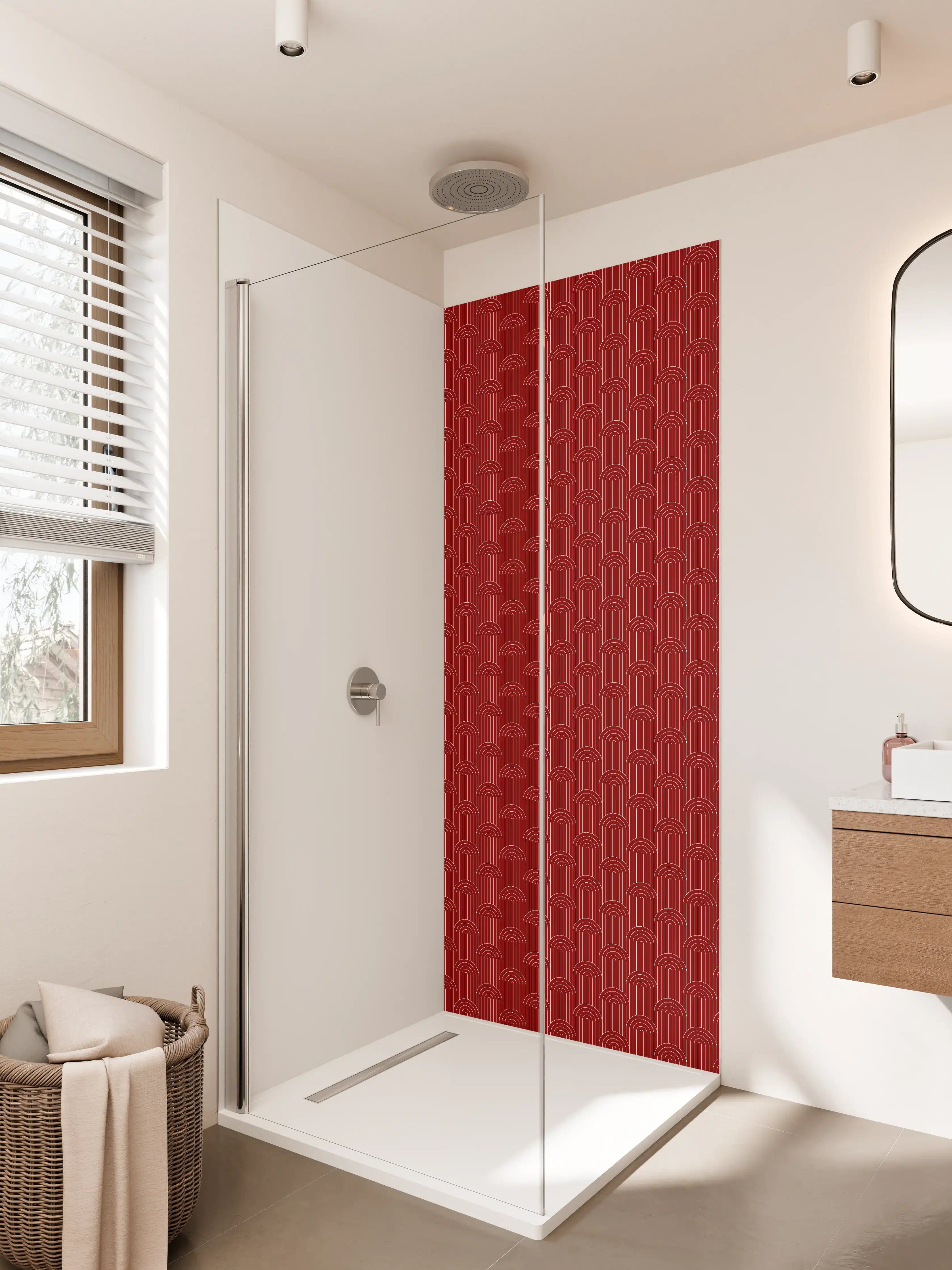 Duschrückwand - Rotes Muster im eleganten Design