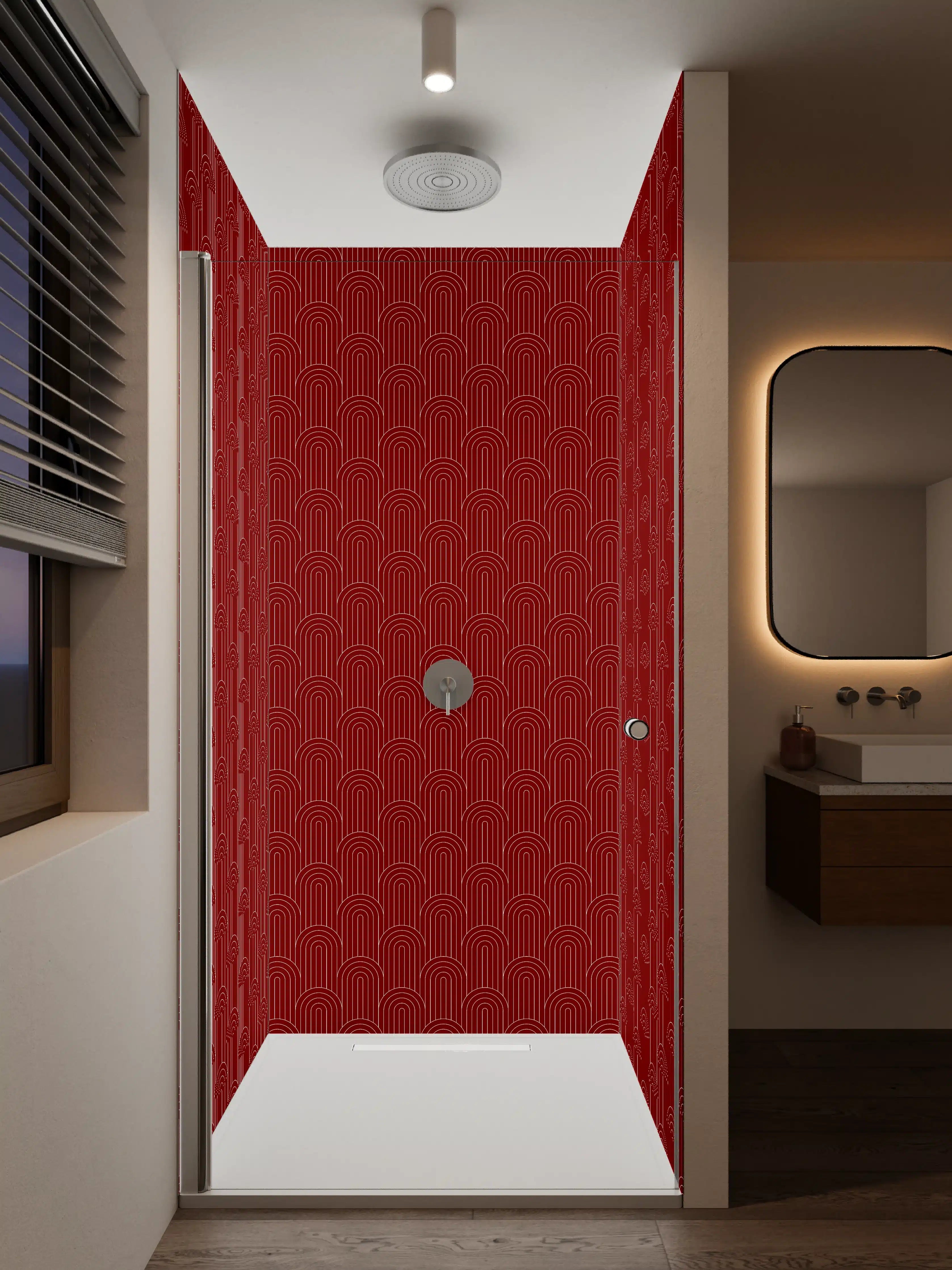 Duschrückwand - Rotes Muster im eleganten Design