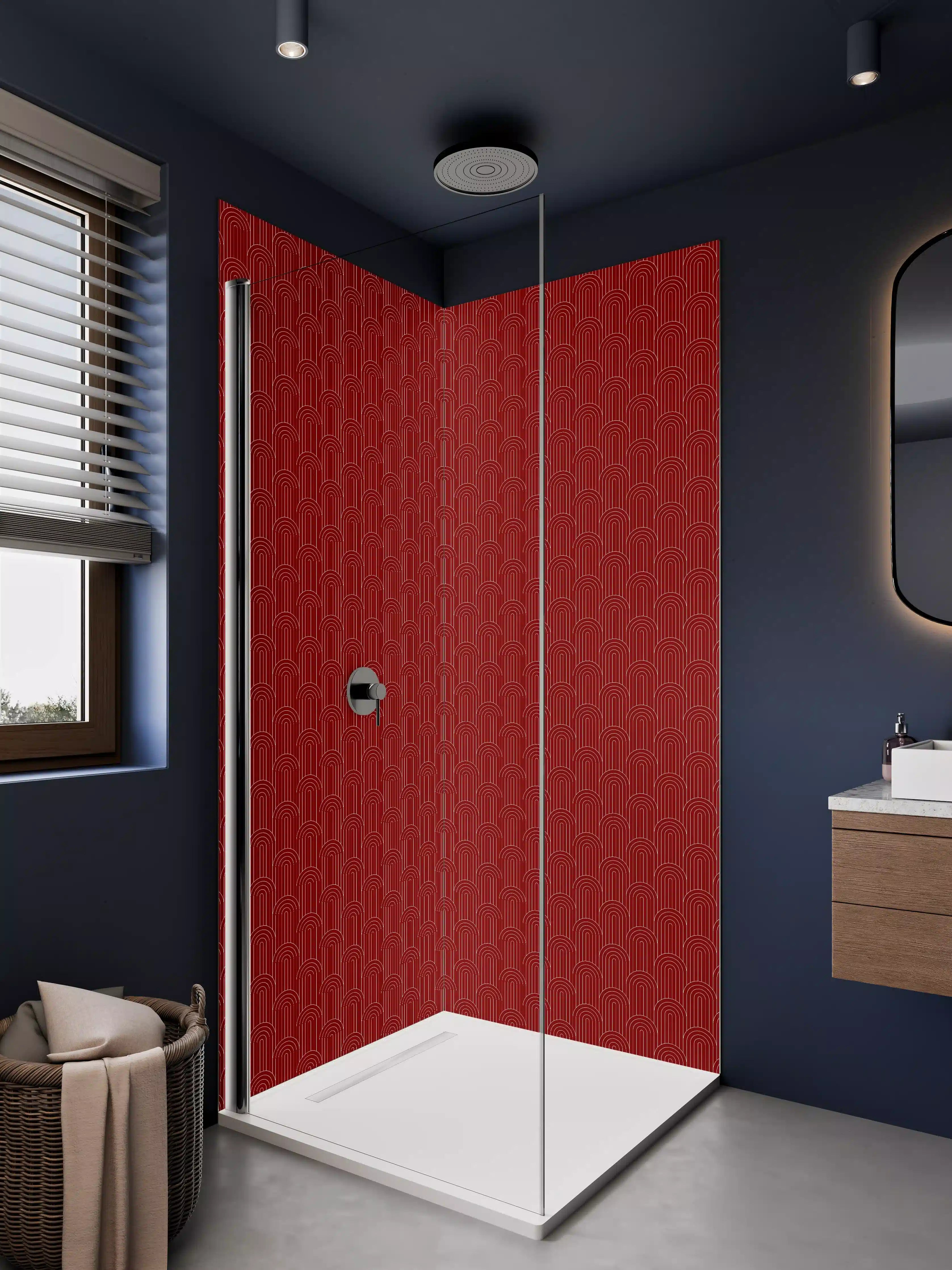 Duschrückwand - Rotes Muster im eleganten Design