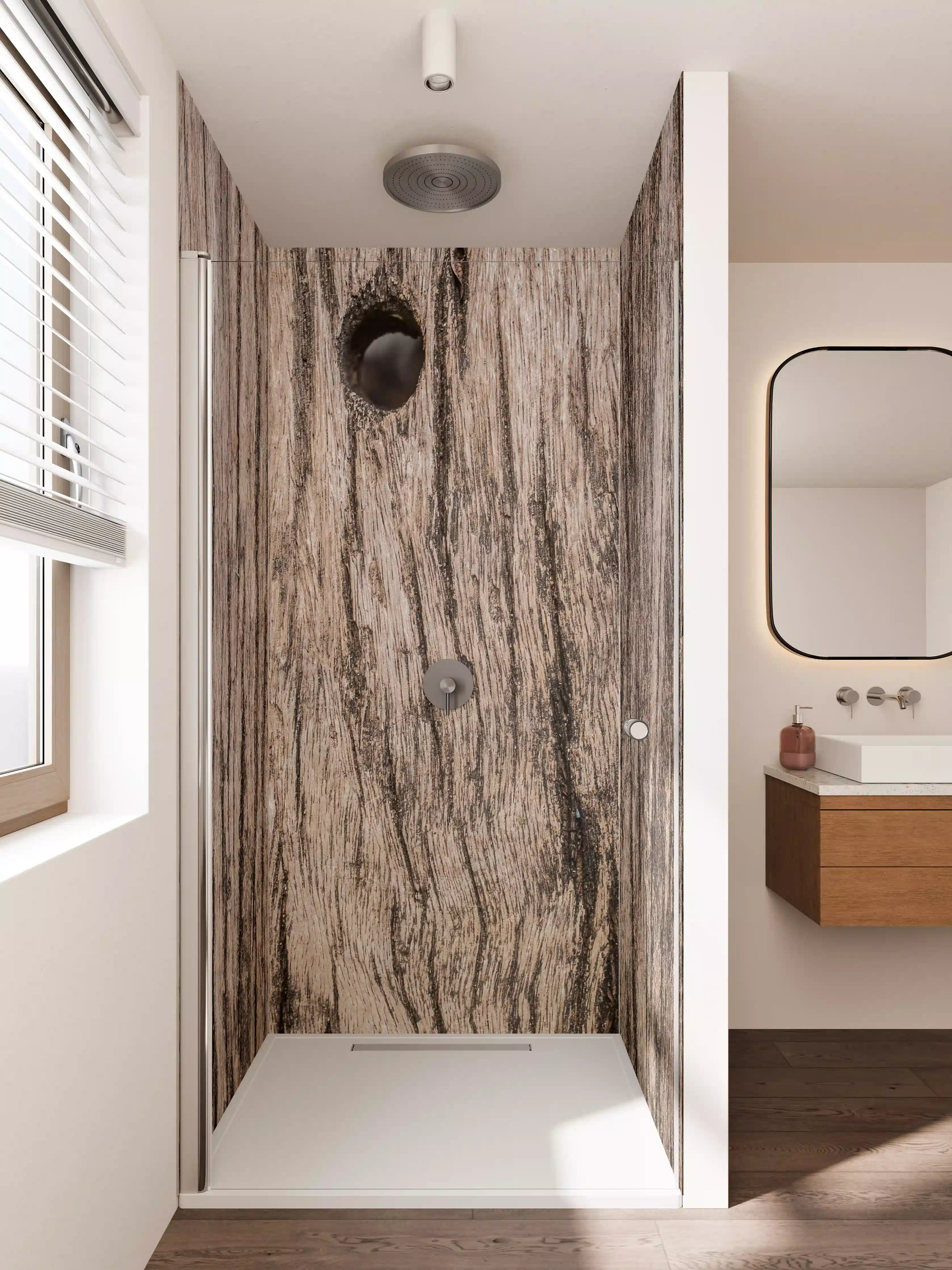 Duschrückwand - Rustikale Holzmaserung in Naturtönen