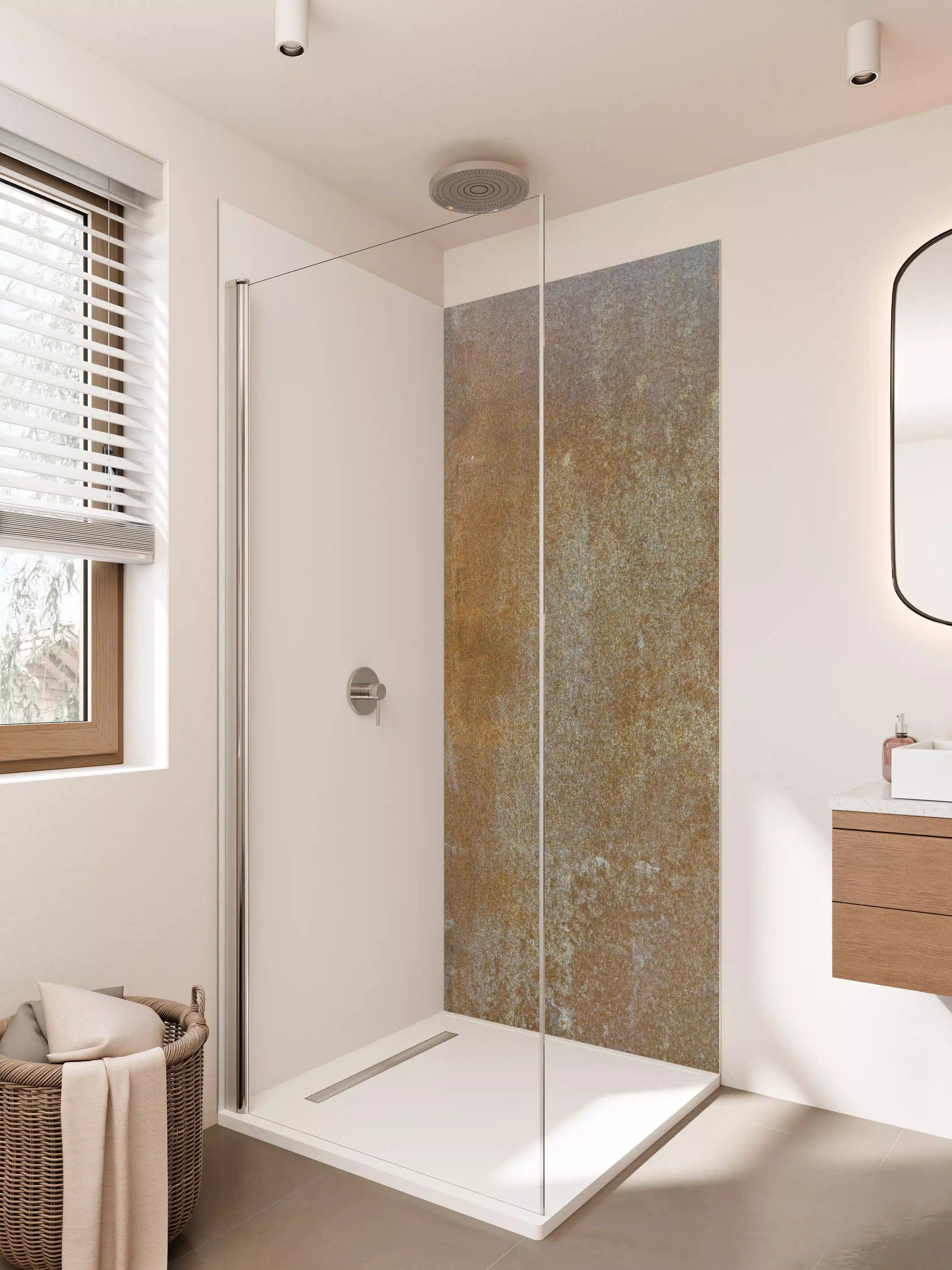 Duschrückwand - Rustikale, rostige Metalltextur mit braunen Tönungen