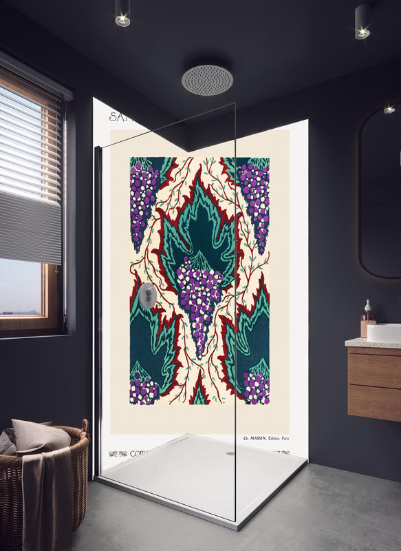 Duschrückwand - Samarkande 18 in hellem Badezimmer mit Regenduschkopf  - zweiteilige Eck-Duschrückwand
