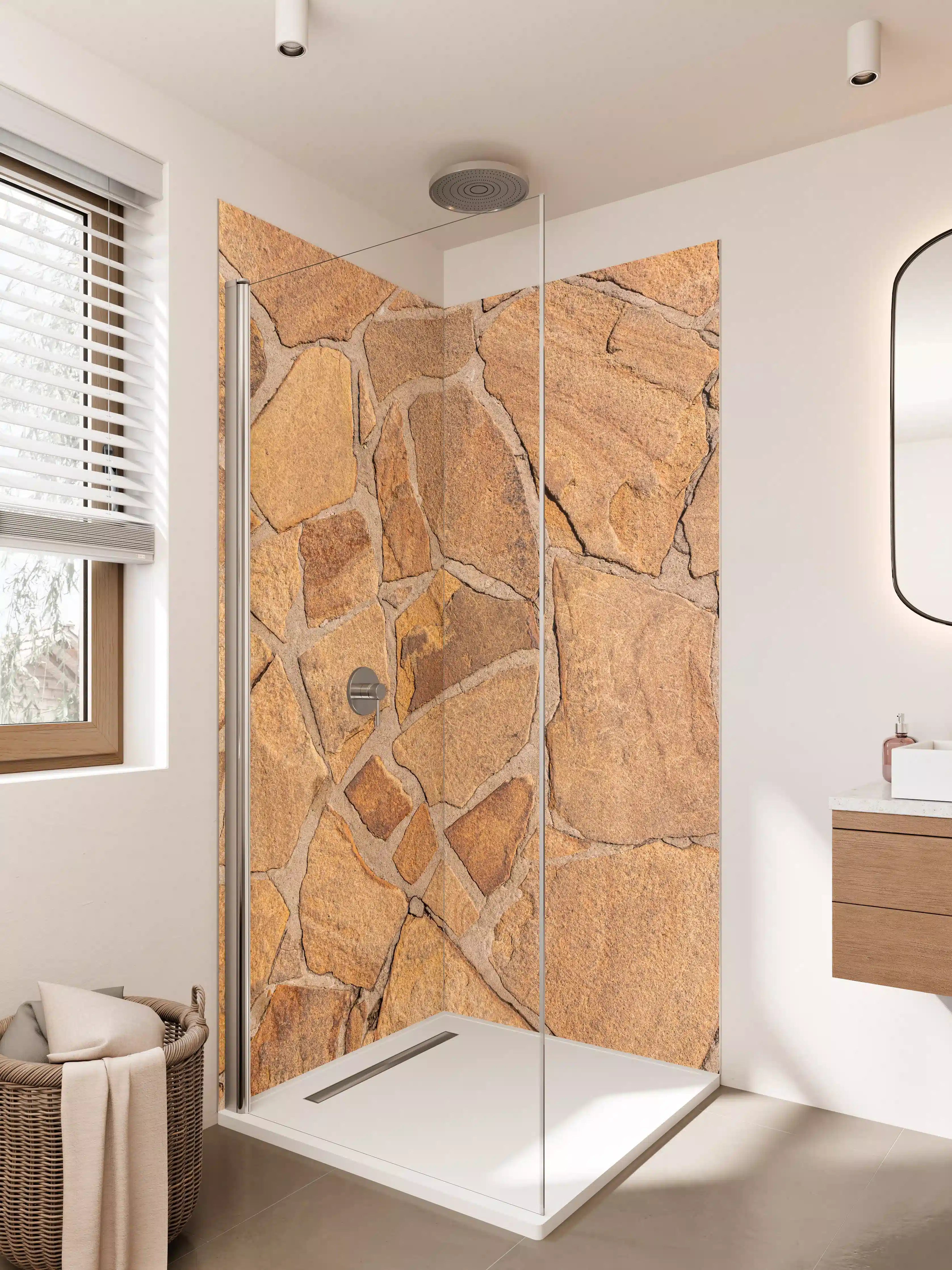 Duschrückwand - Sandsteinmauer in Erdtönen