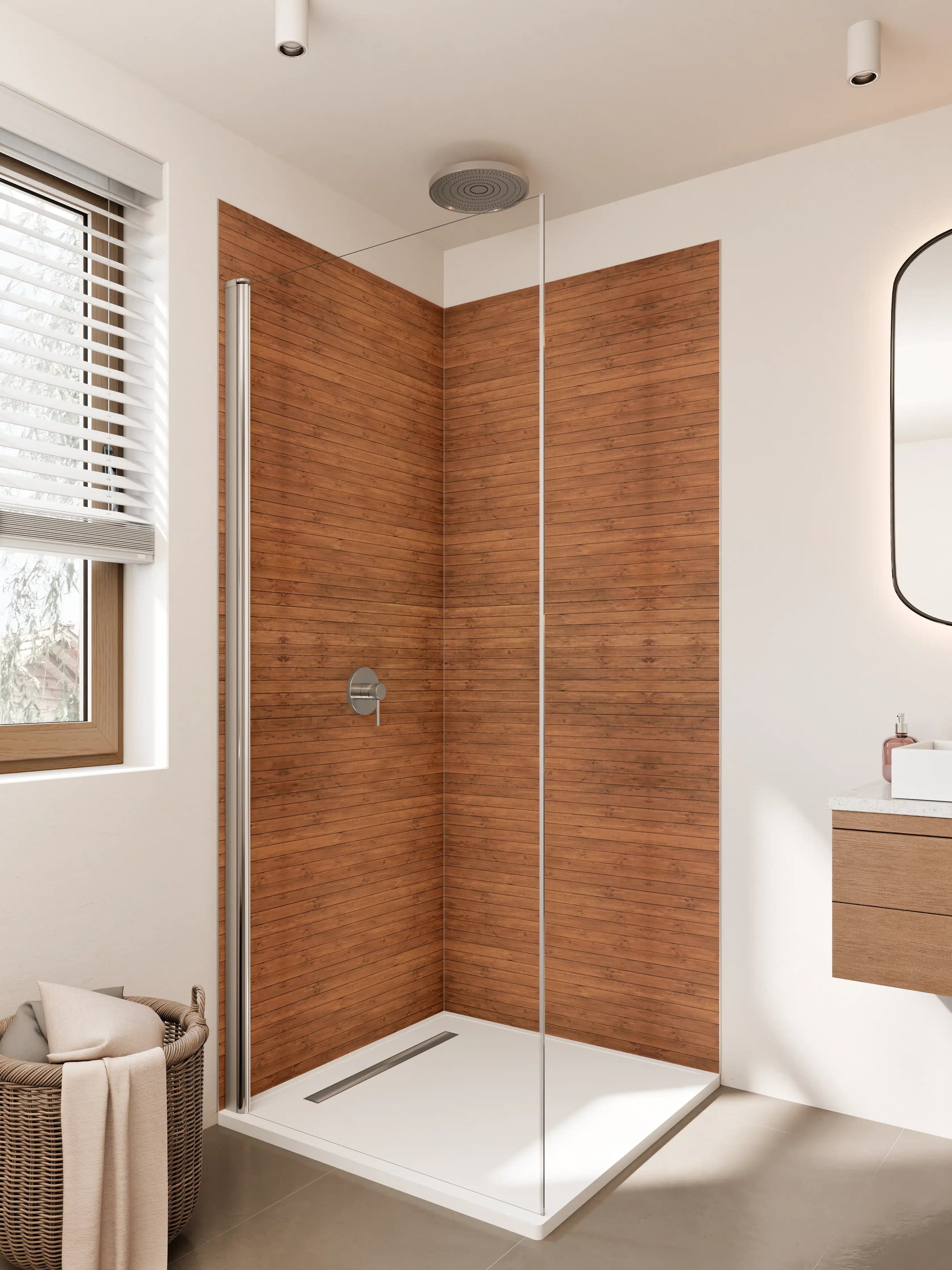 Duschrückwand - Sanfte Holzmuster in Grautönen