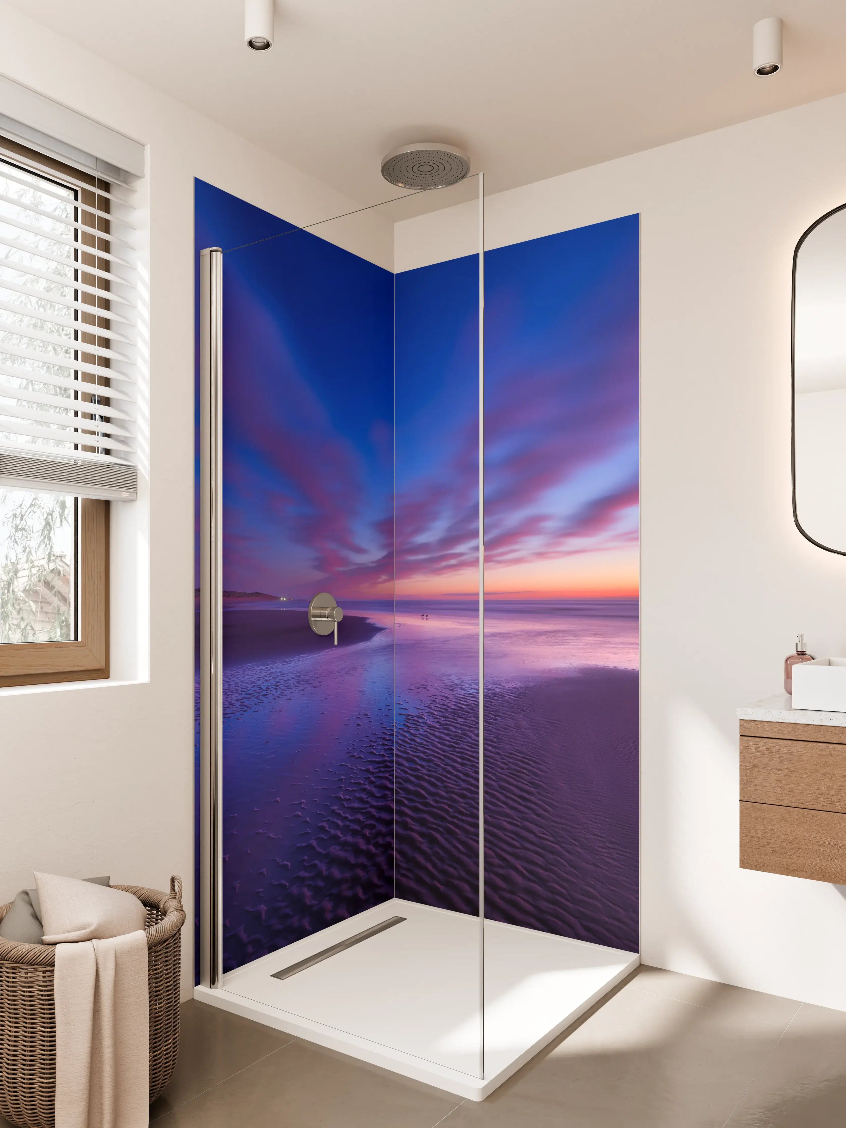 Duschrückwand - Sanfter Grau-Schein am Meer