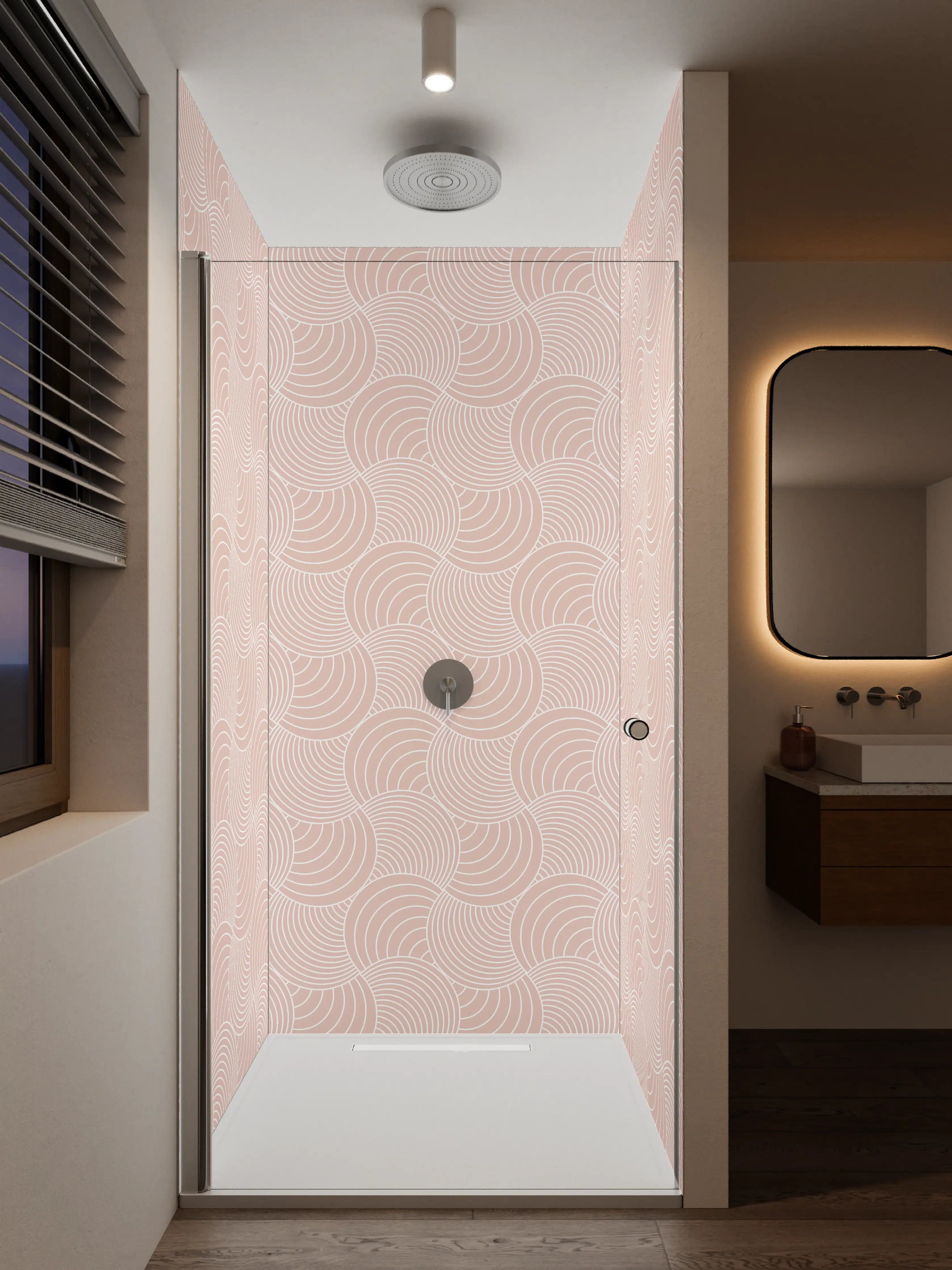 Duschrückwand - Sanftes Rosé mit geometrischem Muster