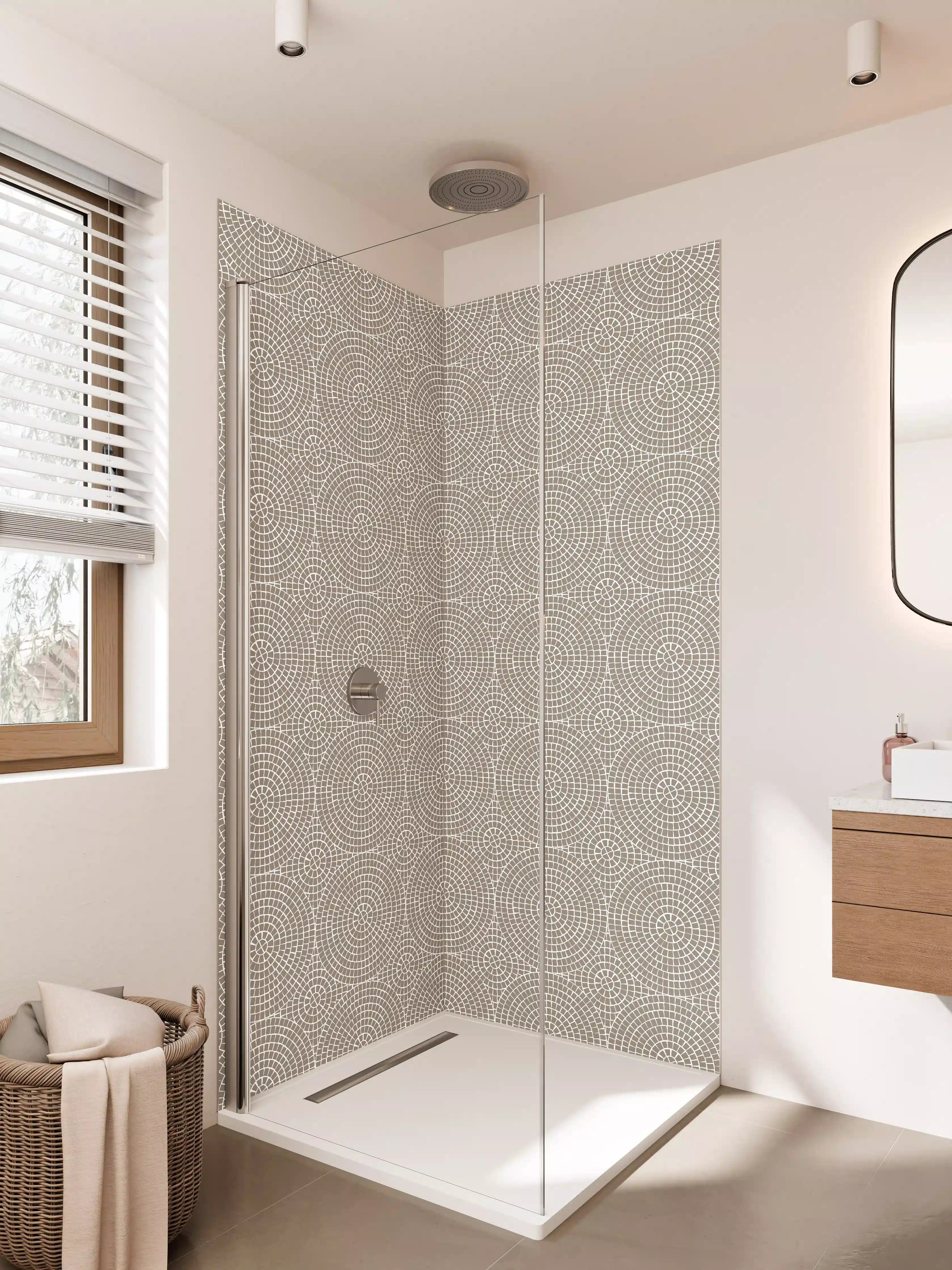 Duschrückwand - Schlichte geometrische Mustermuster in Beige und Grau