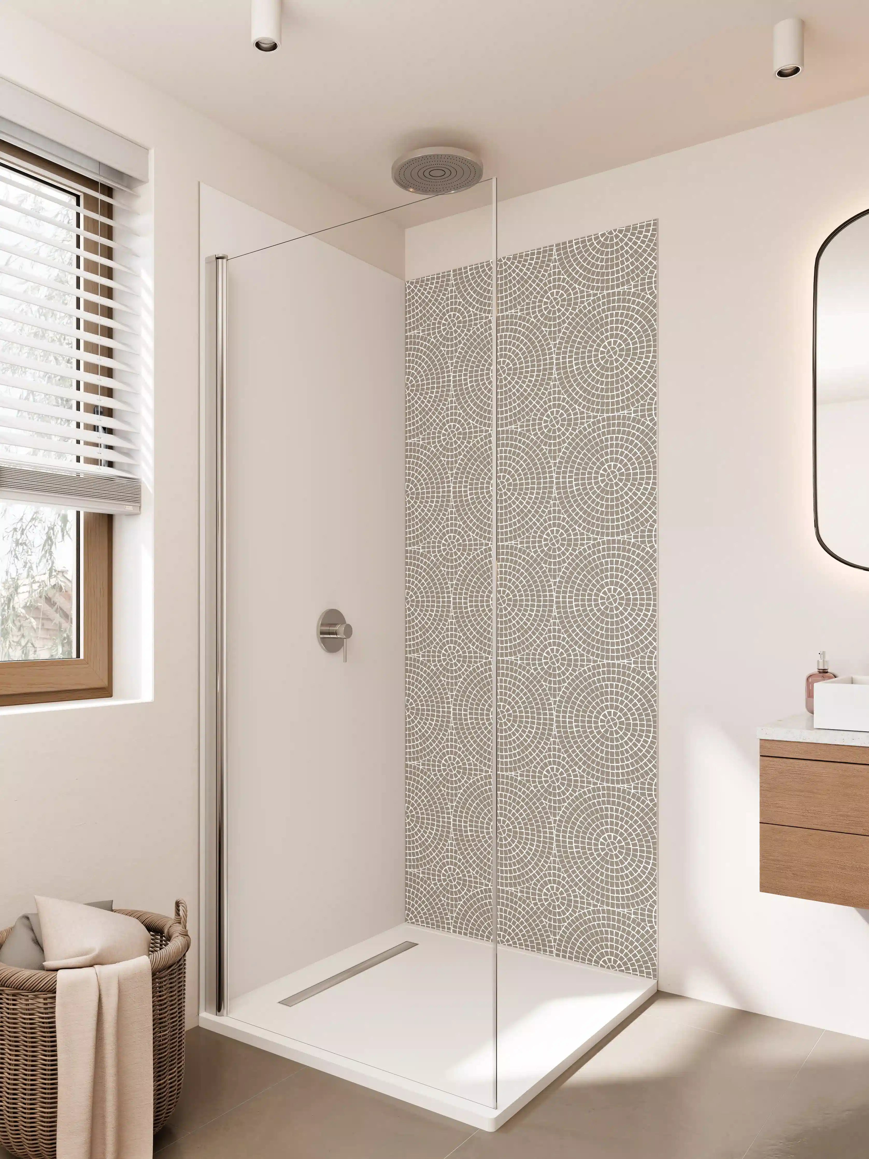 Duschrückwand - Schlichte geometrische Mustermuster in Beige und Grau