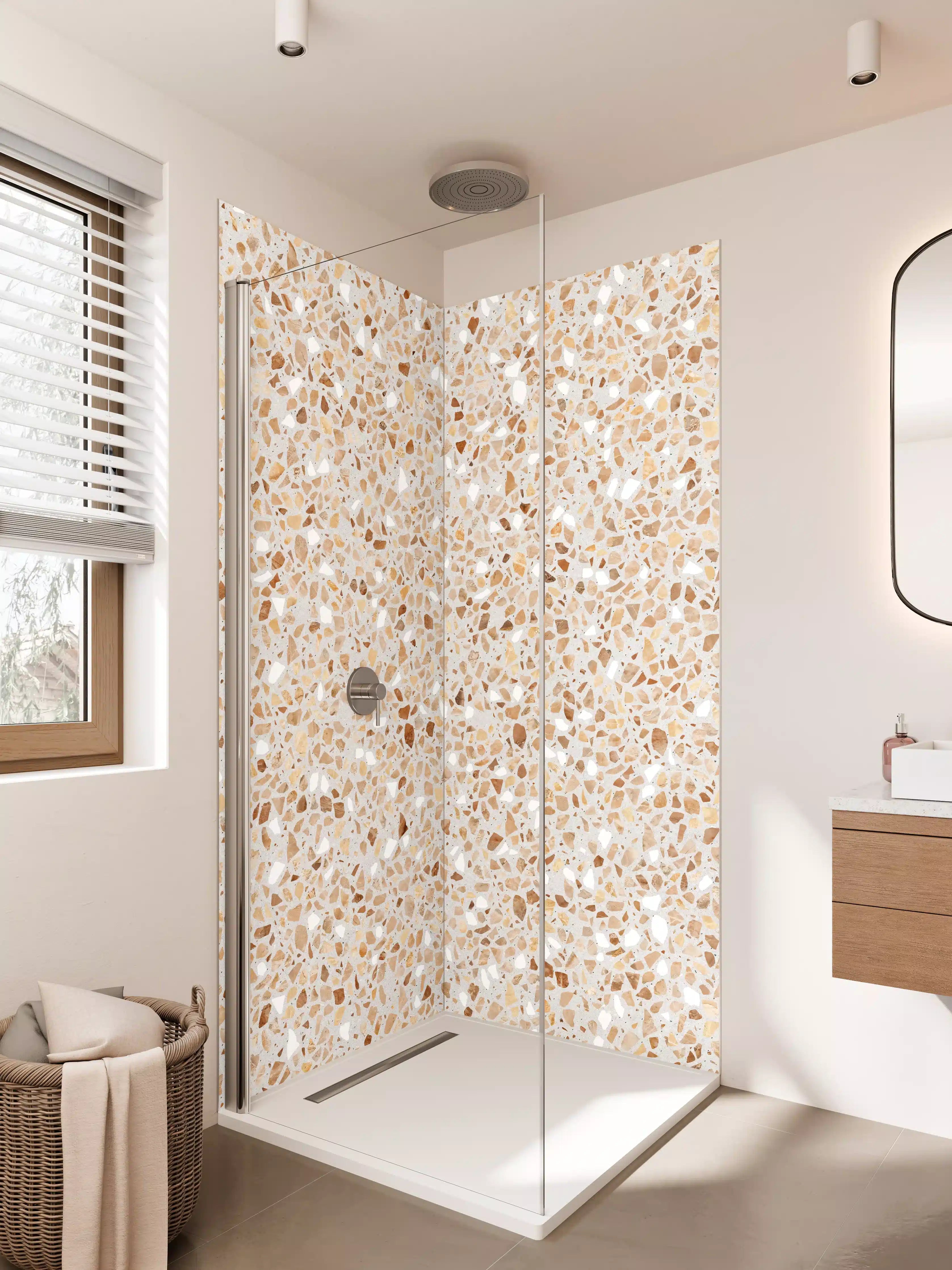 Duschrückwand - Schöne beige Terrazzo Stein Textur