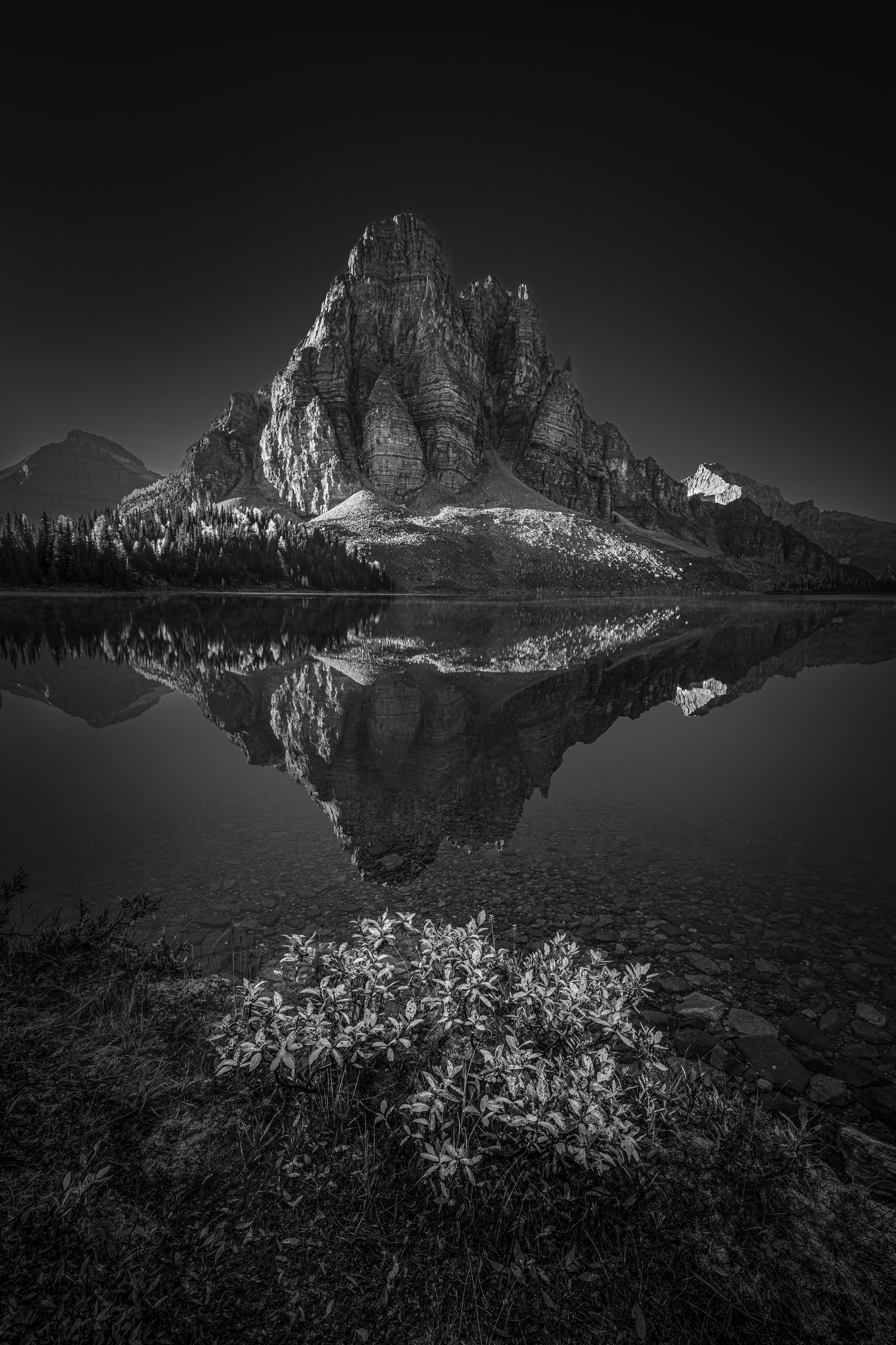 Duschrückwand-Schwarz-Weiß Reflective Mountain Lake