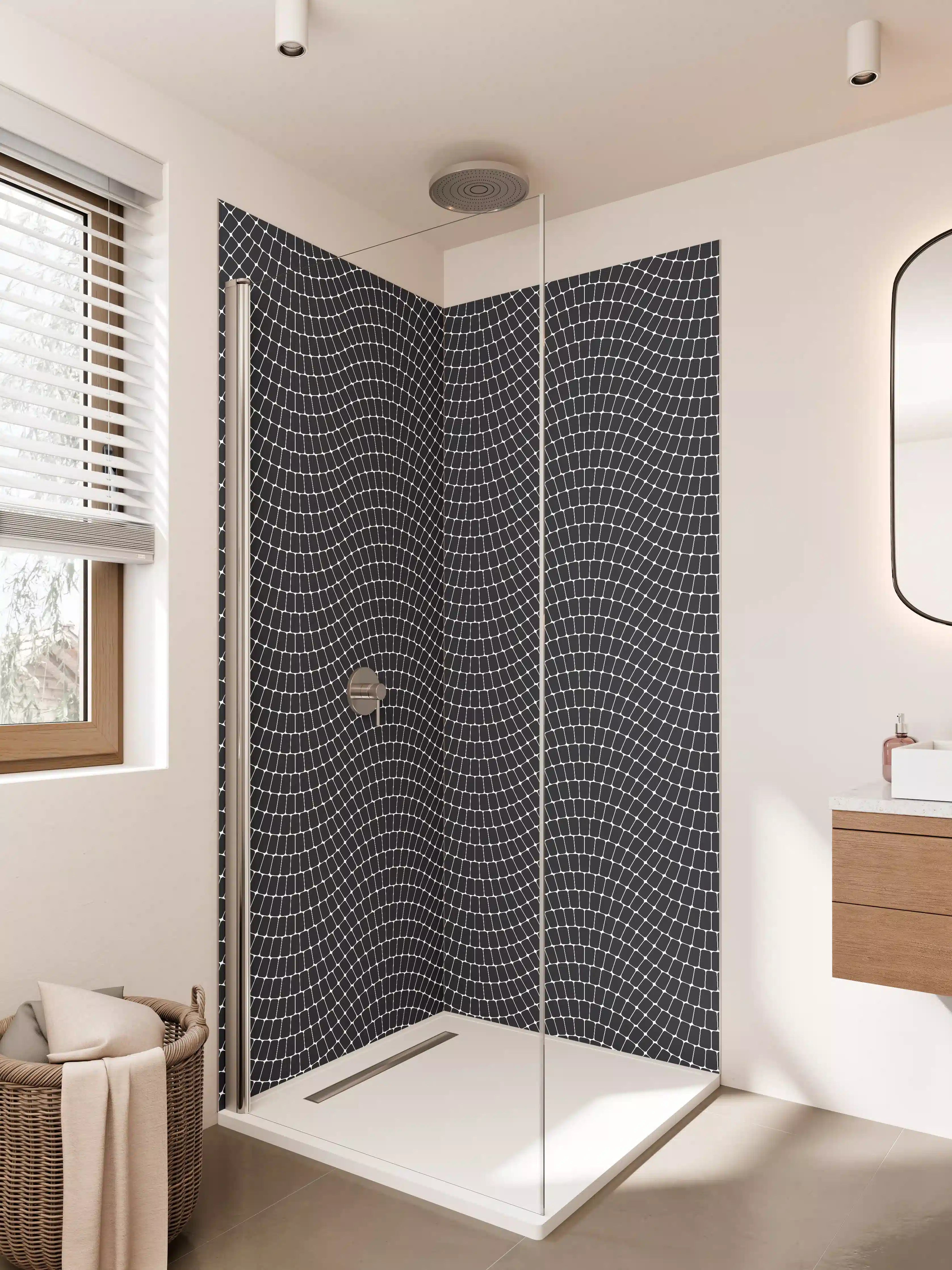 Duschrückwand - Schwarz-weiße geometrische Netz-Struktur