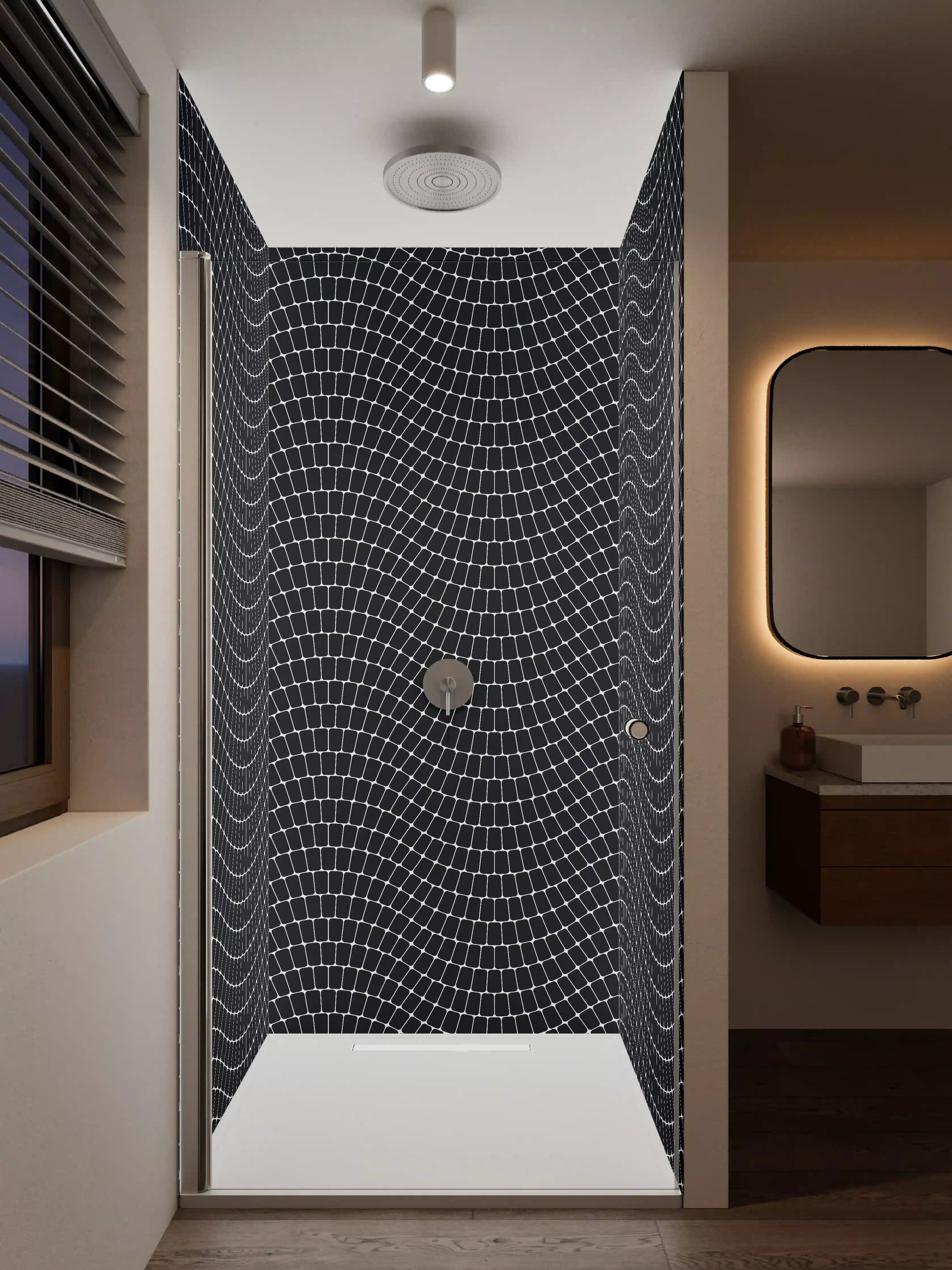 Duschrückwand - Schwarz-weiße geometrische Netz-Struktur