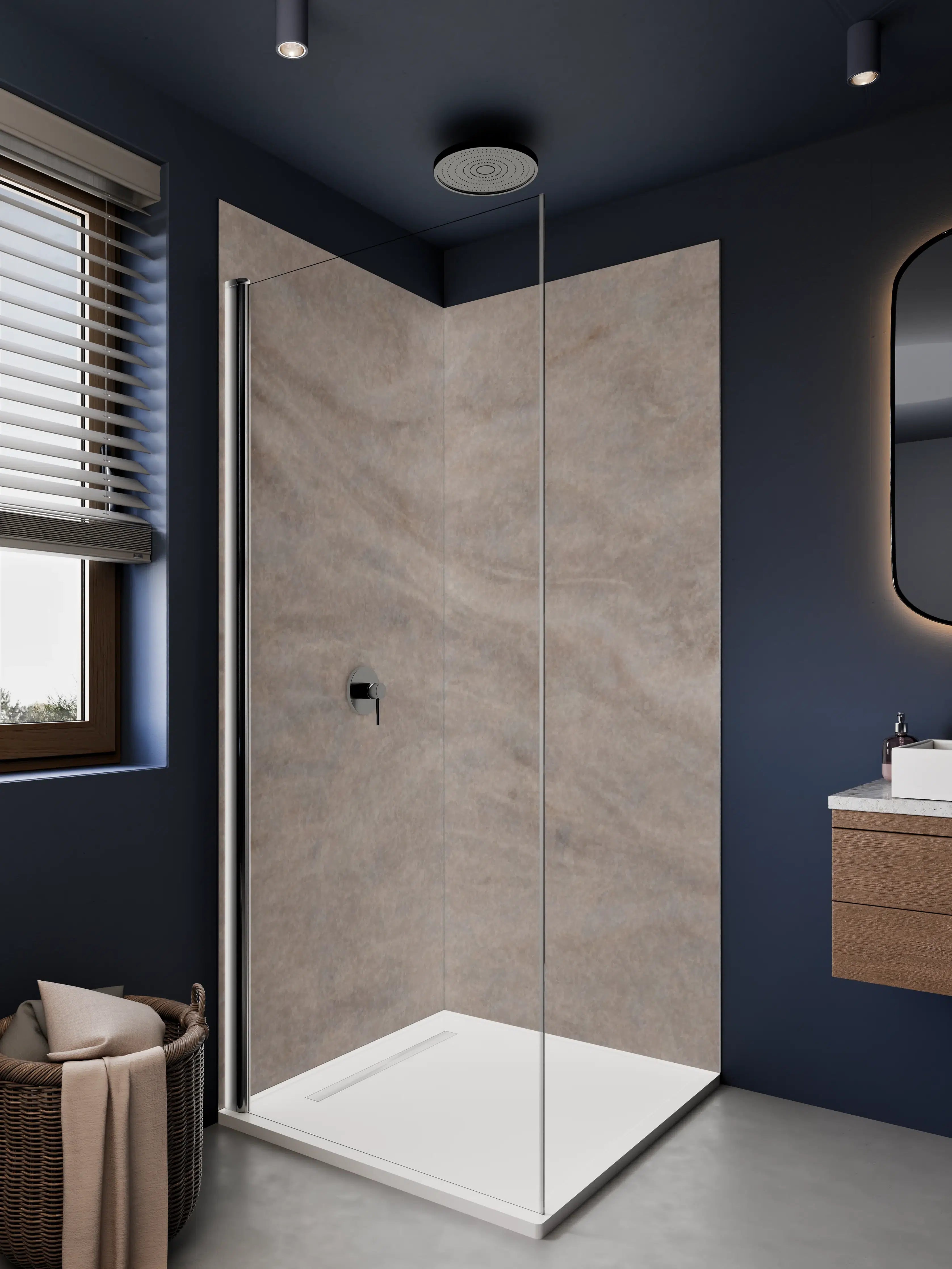 Duschrückwand - Seidige Grau-Beige Marmortextur