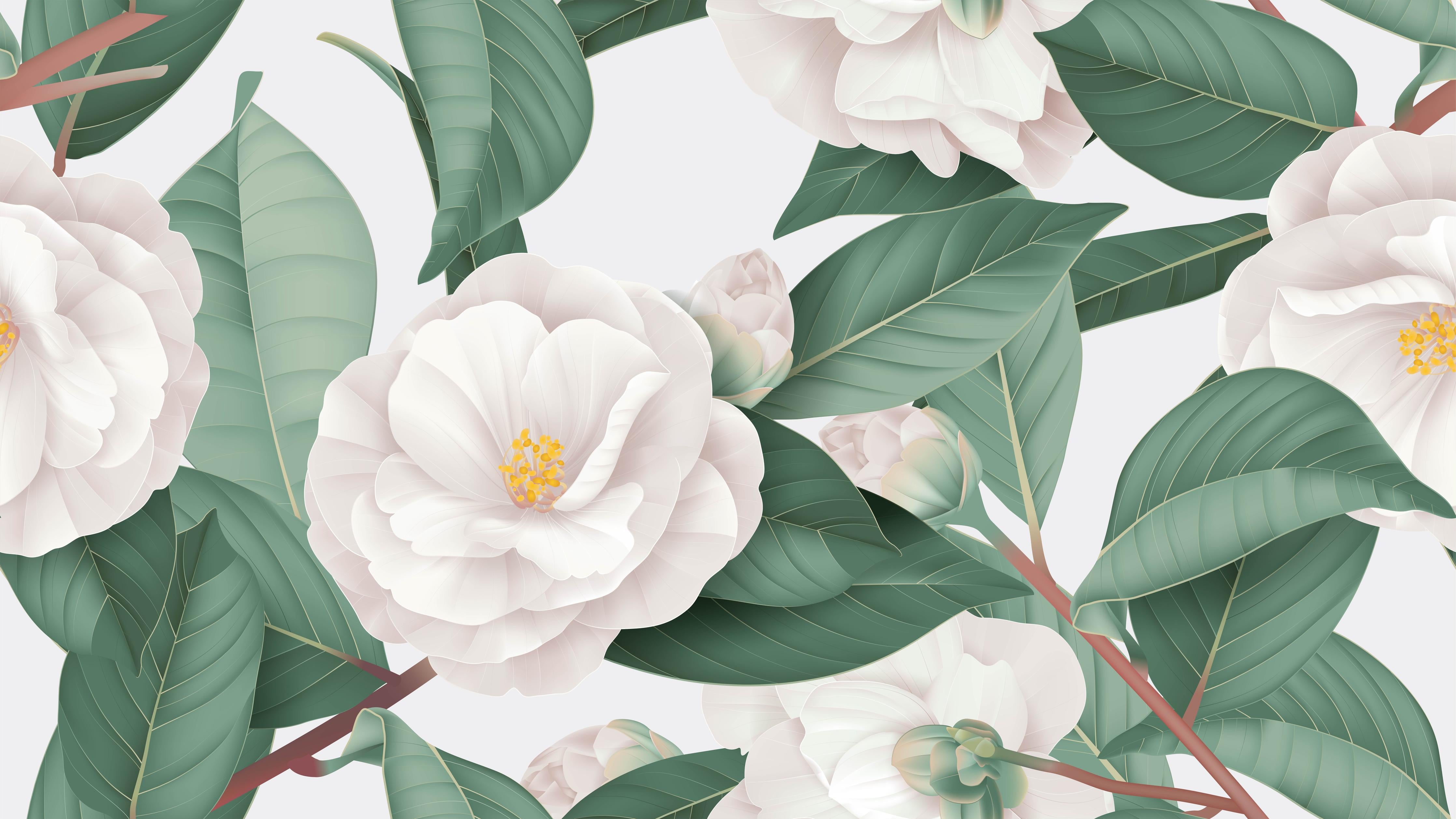 Duschrückwand-Semi-Double Camellia Floral Weiß-Grau