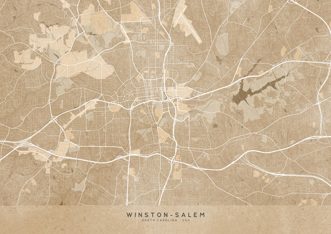 Duschrückwand - Sepia-Ton Vintage-Stil Karte Winston-Salem