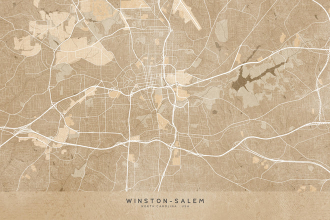 Duschrückwand - Sepia-Ton Vintage-Stil Karte von Winston-Salem