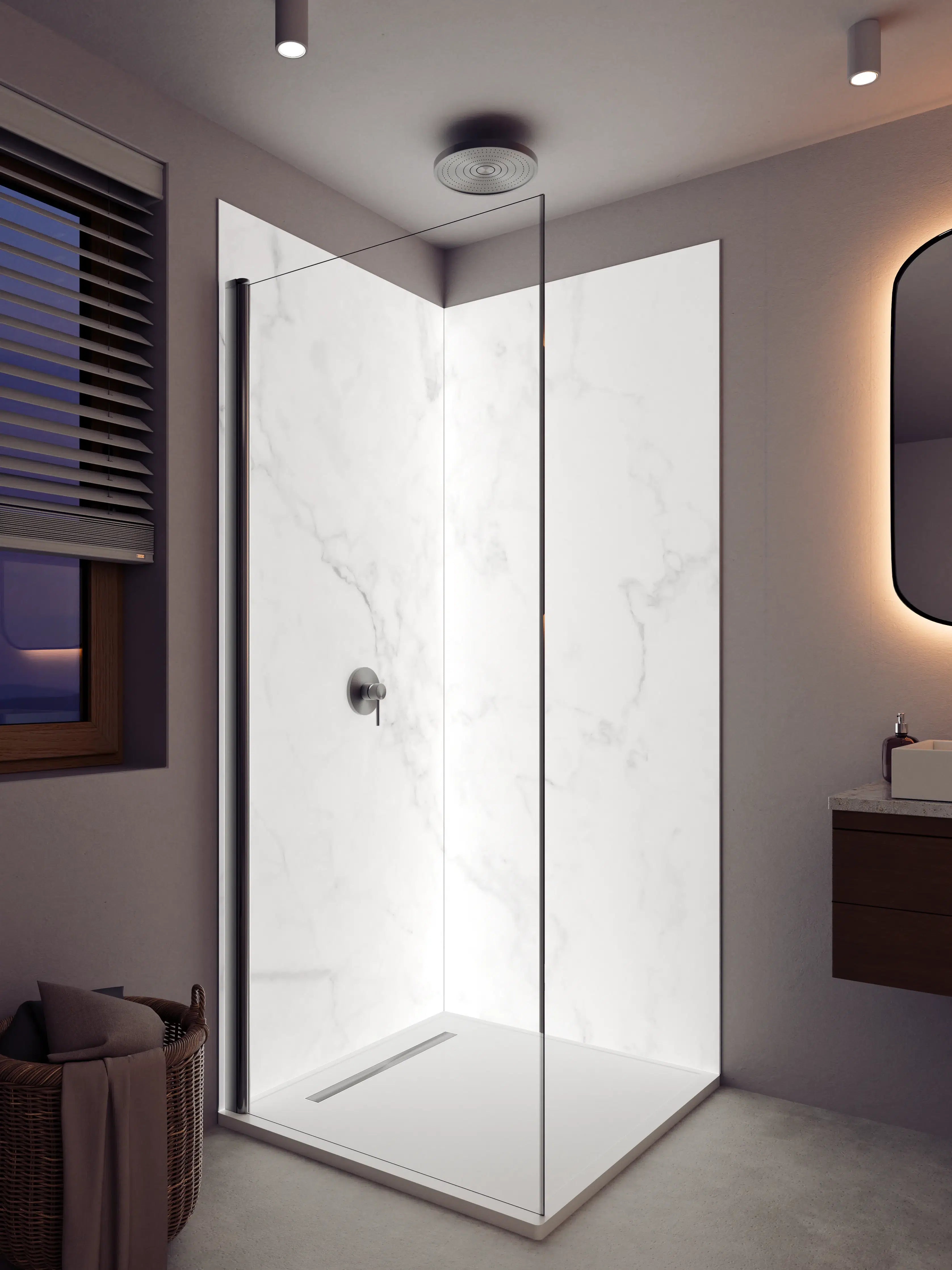 Duschrückwand - Silberne Marmor-Textur mit Grauadern