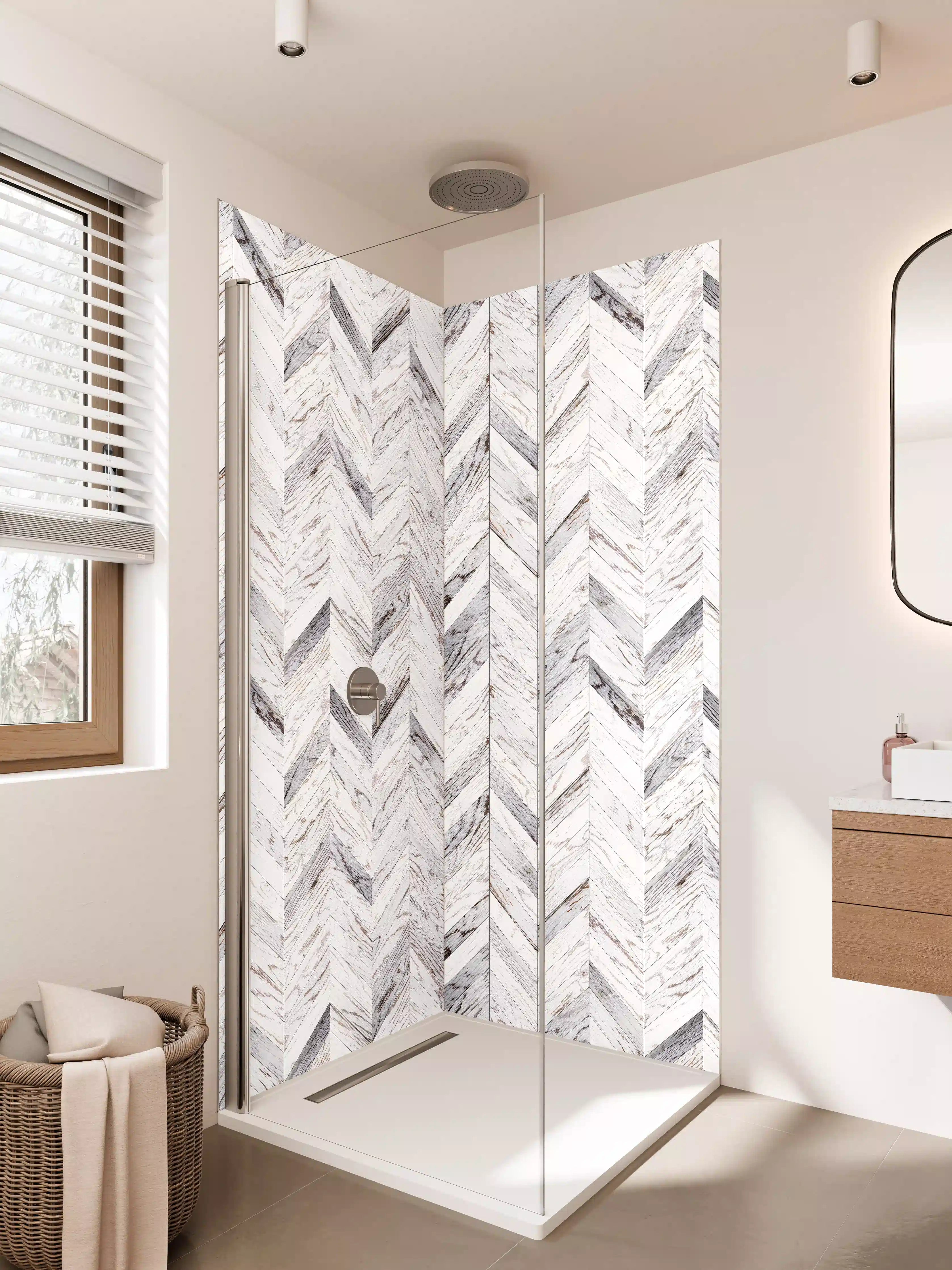 Duschrückwand - Silberne Marmoradern mit Grau-Reflexen