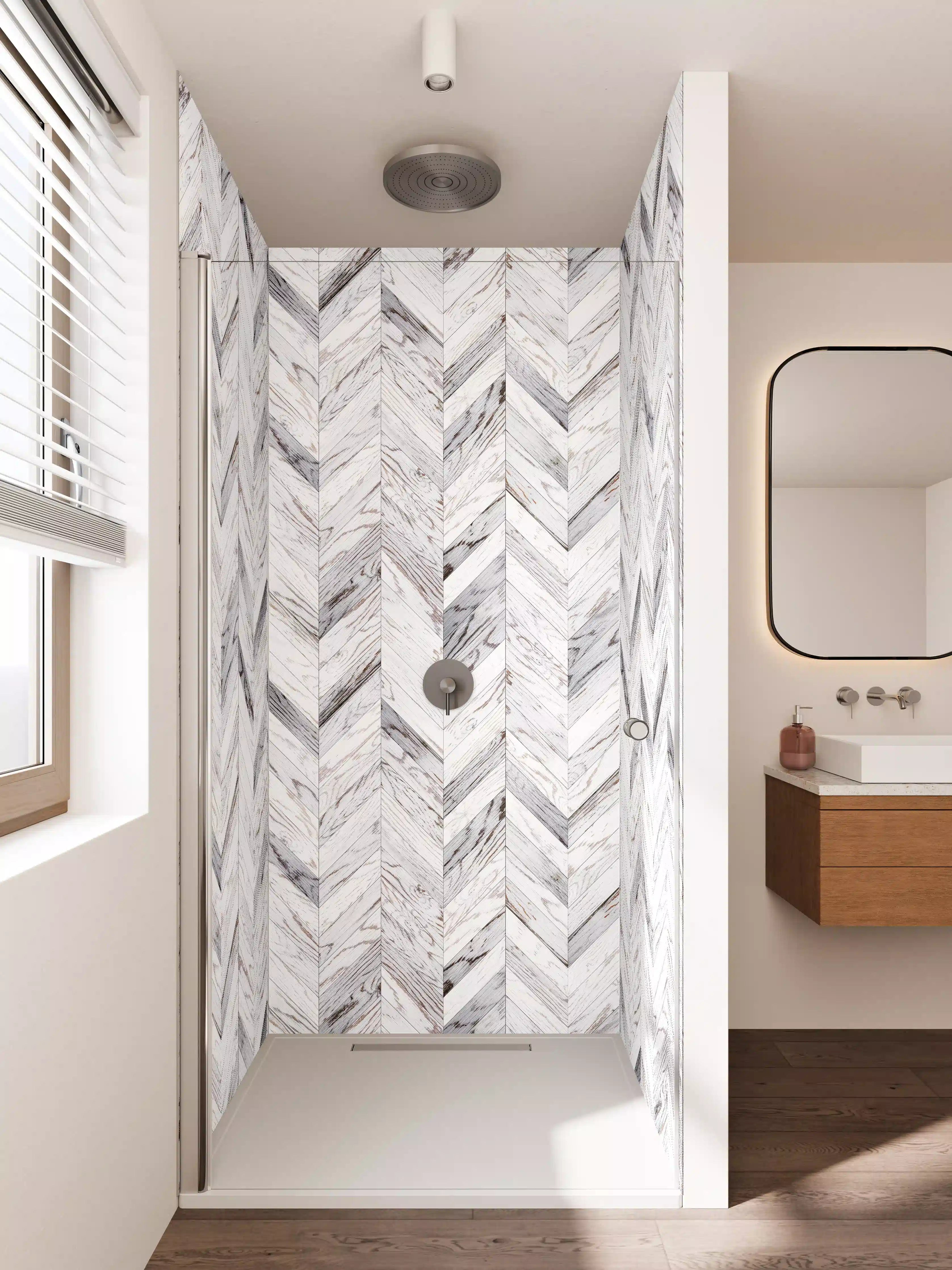 Duschrückwand - Silberne Marmoradern mit Grau-Reflexen