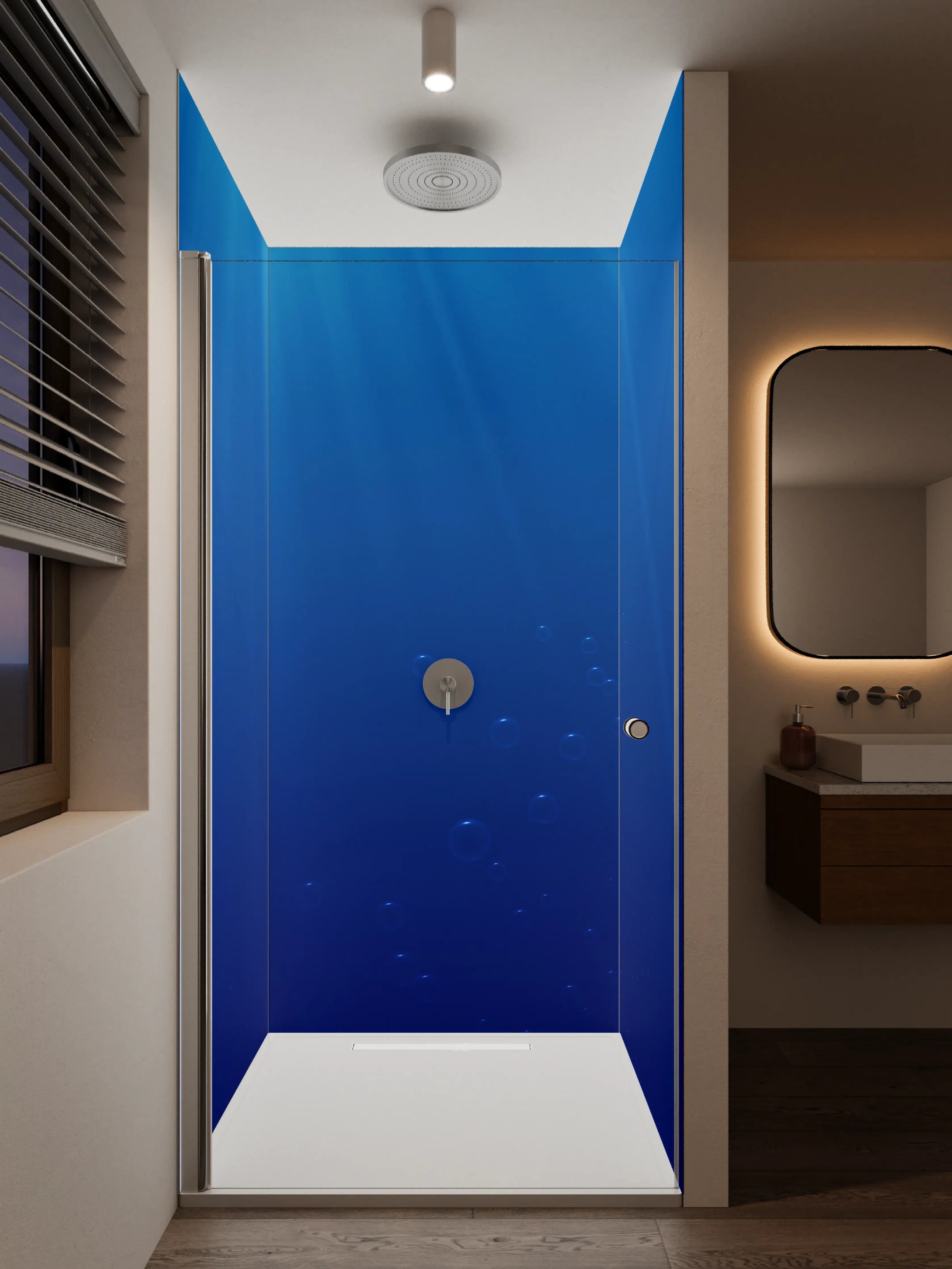 Duschrückwand - Silberne Sonnenblicke im Meeresgrau