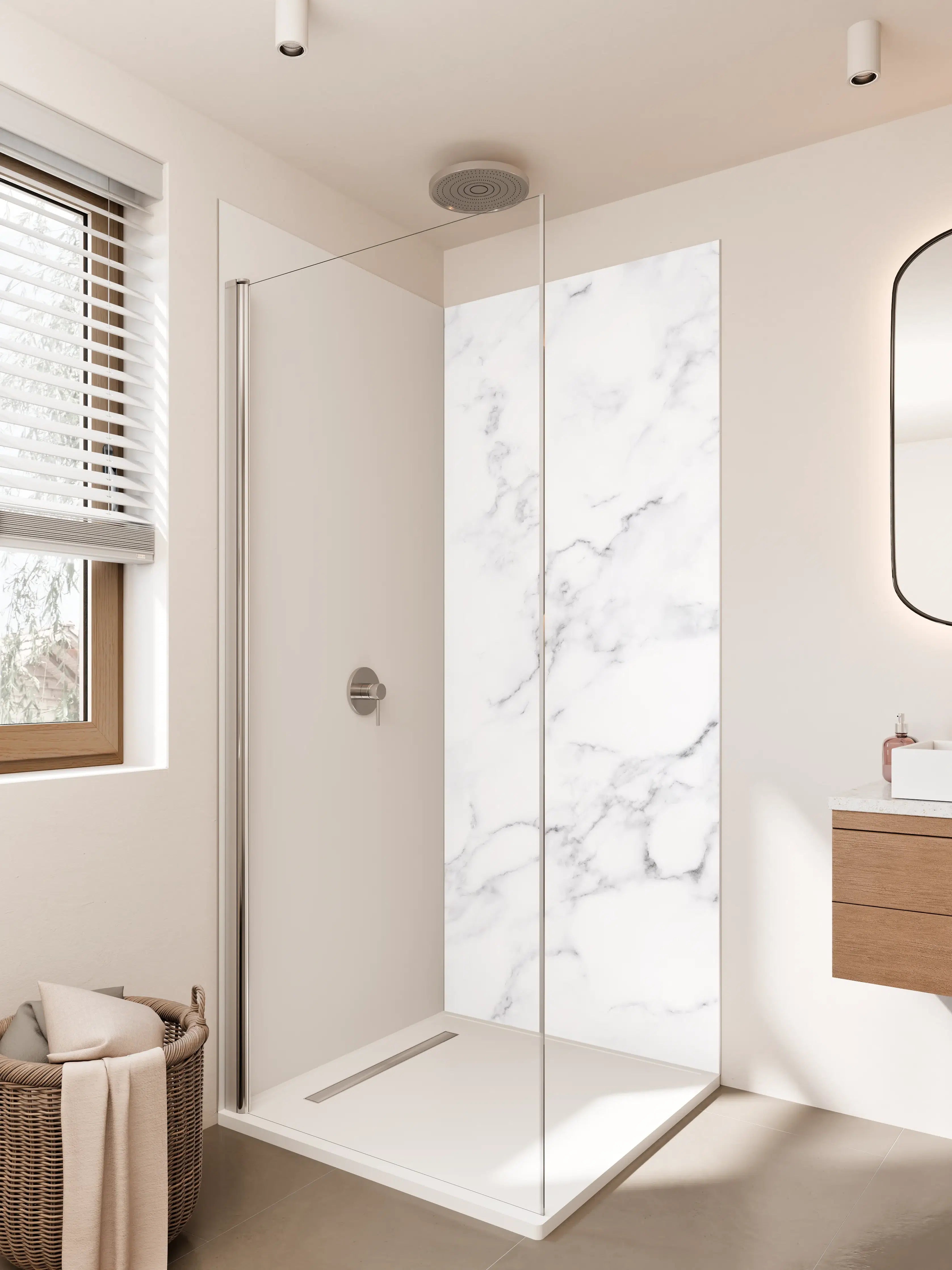 Duschrückwand - Silberner Marmor mit Grauadern