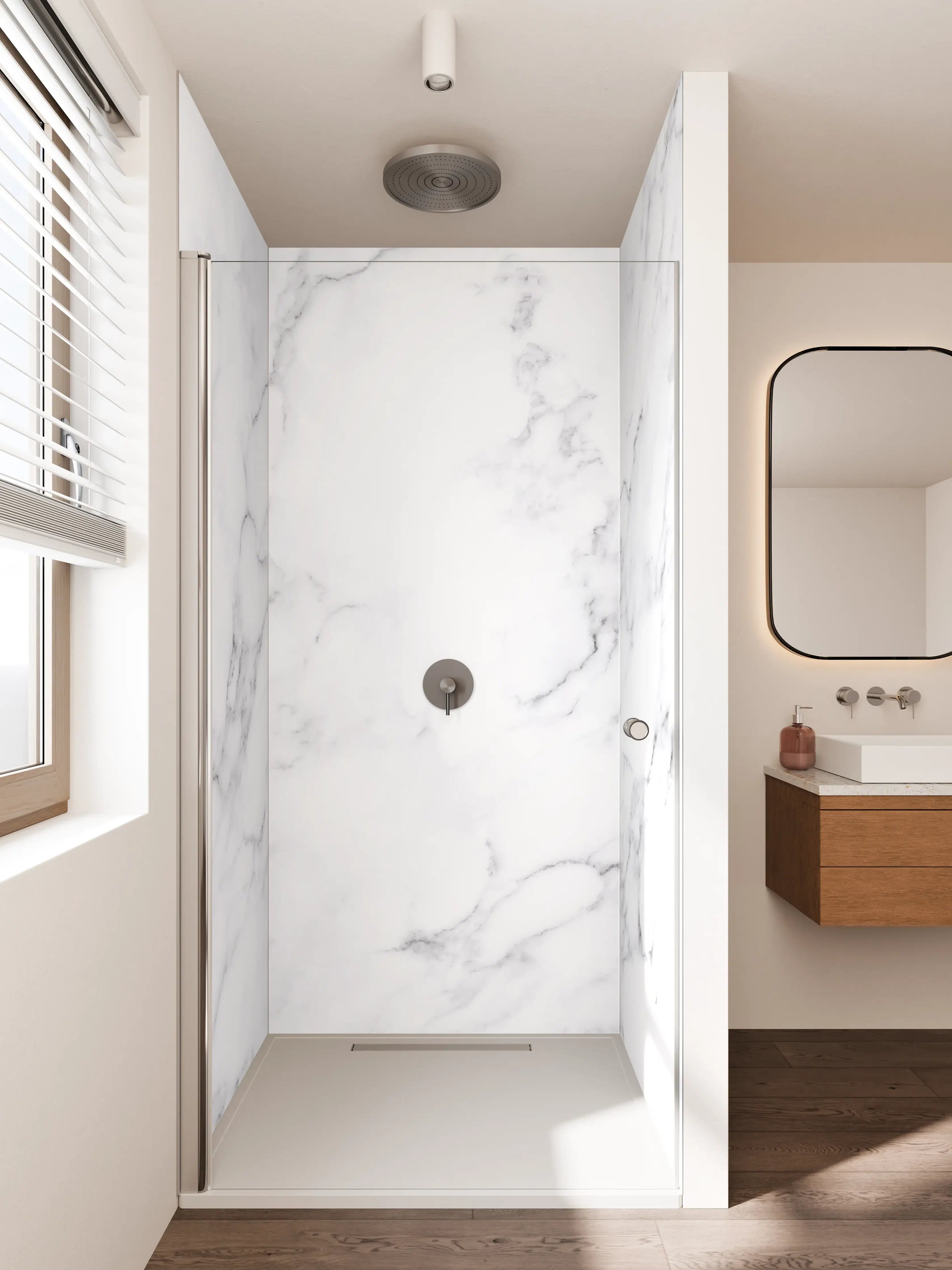 Duschrückwand - Silberner Marmor mit Grauadern