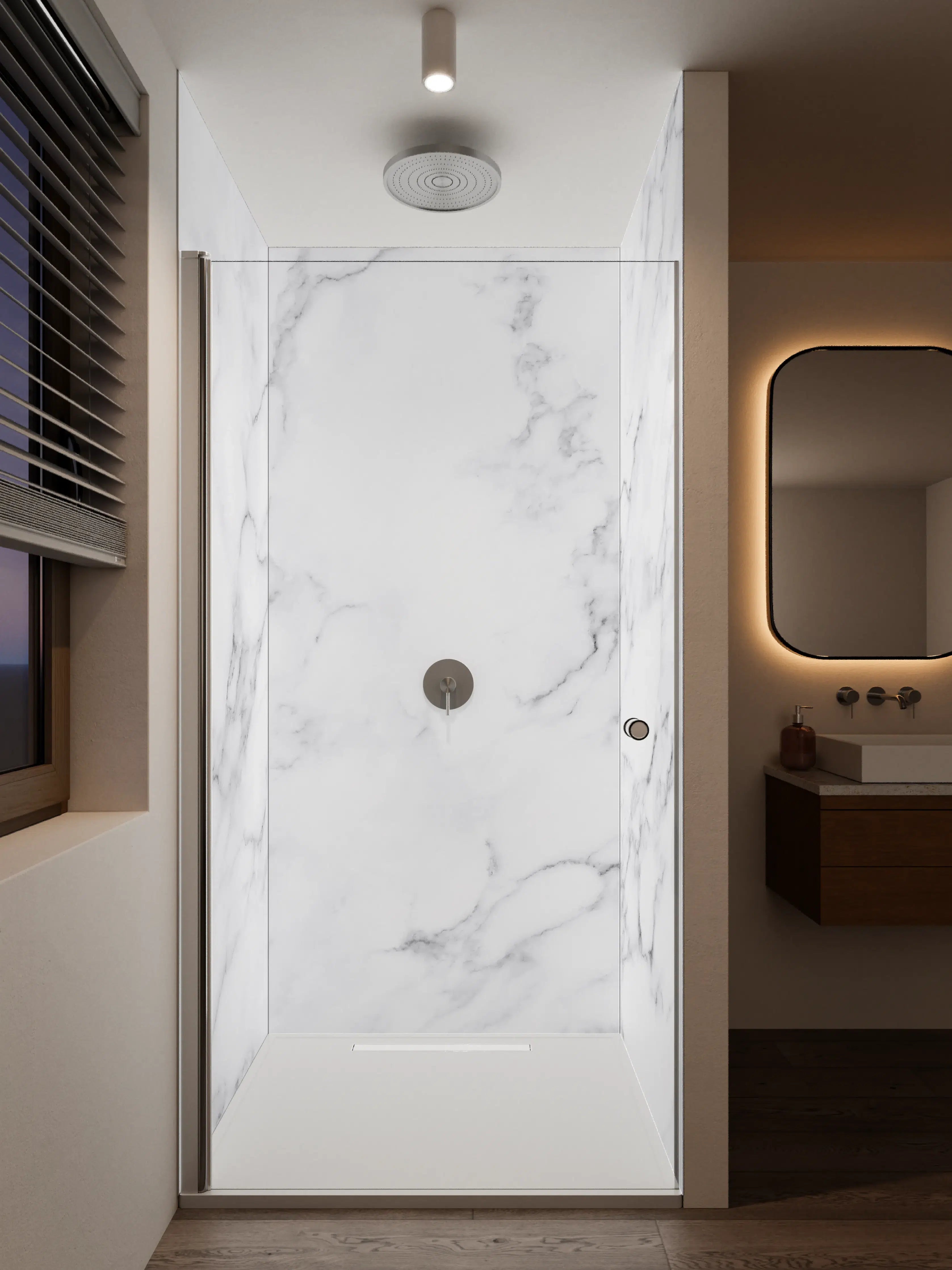 Duschrückwand - Silberner Marmor mit Grauadern