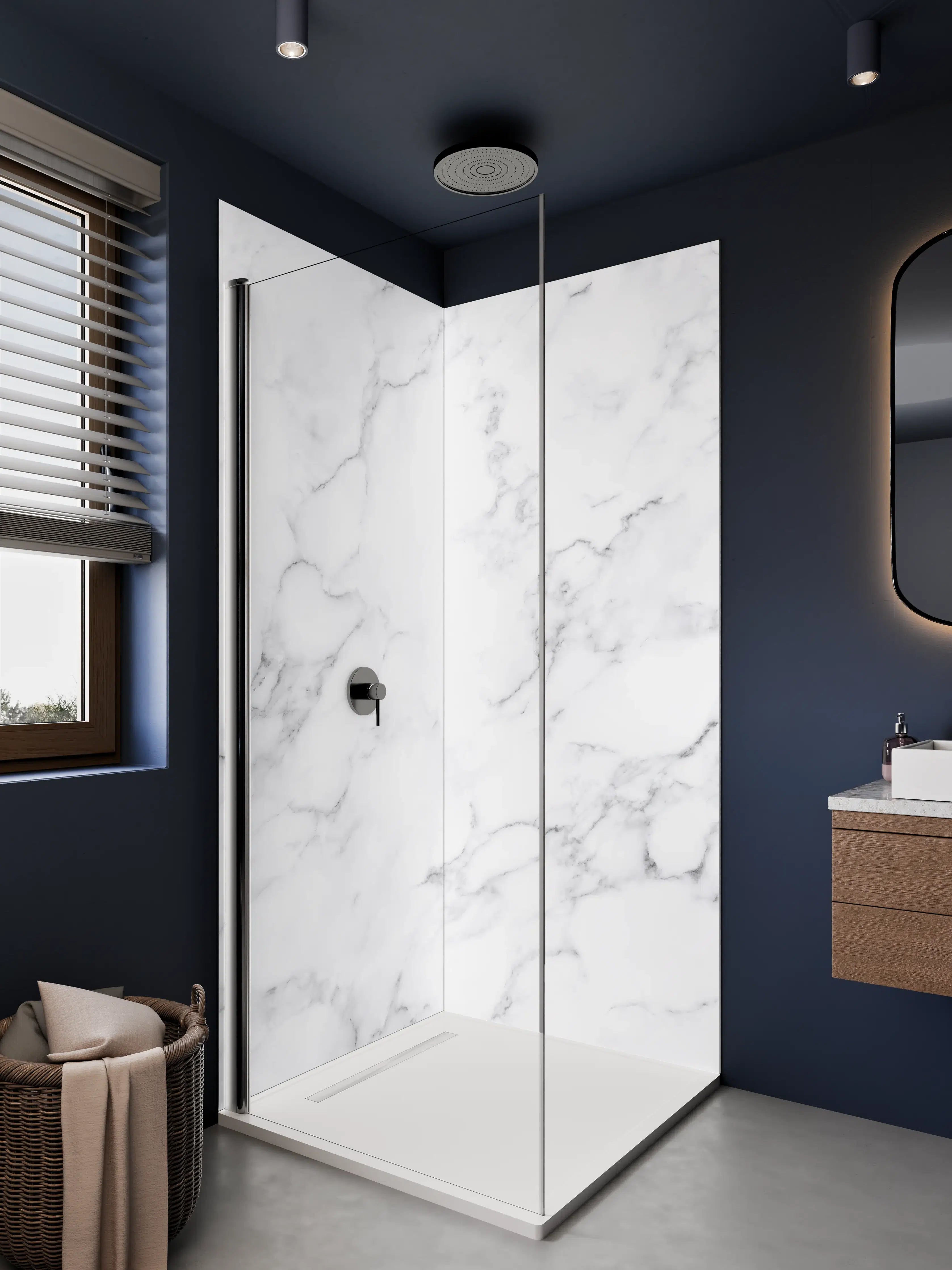 Duschrückwand - Silberner Marmor mit Grauadern