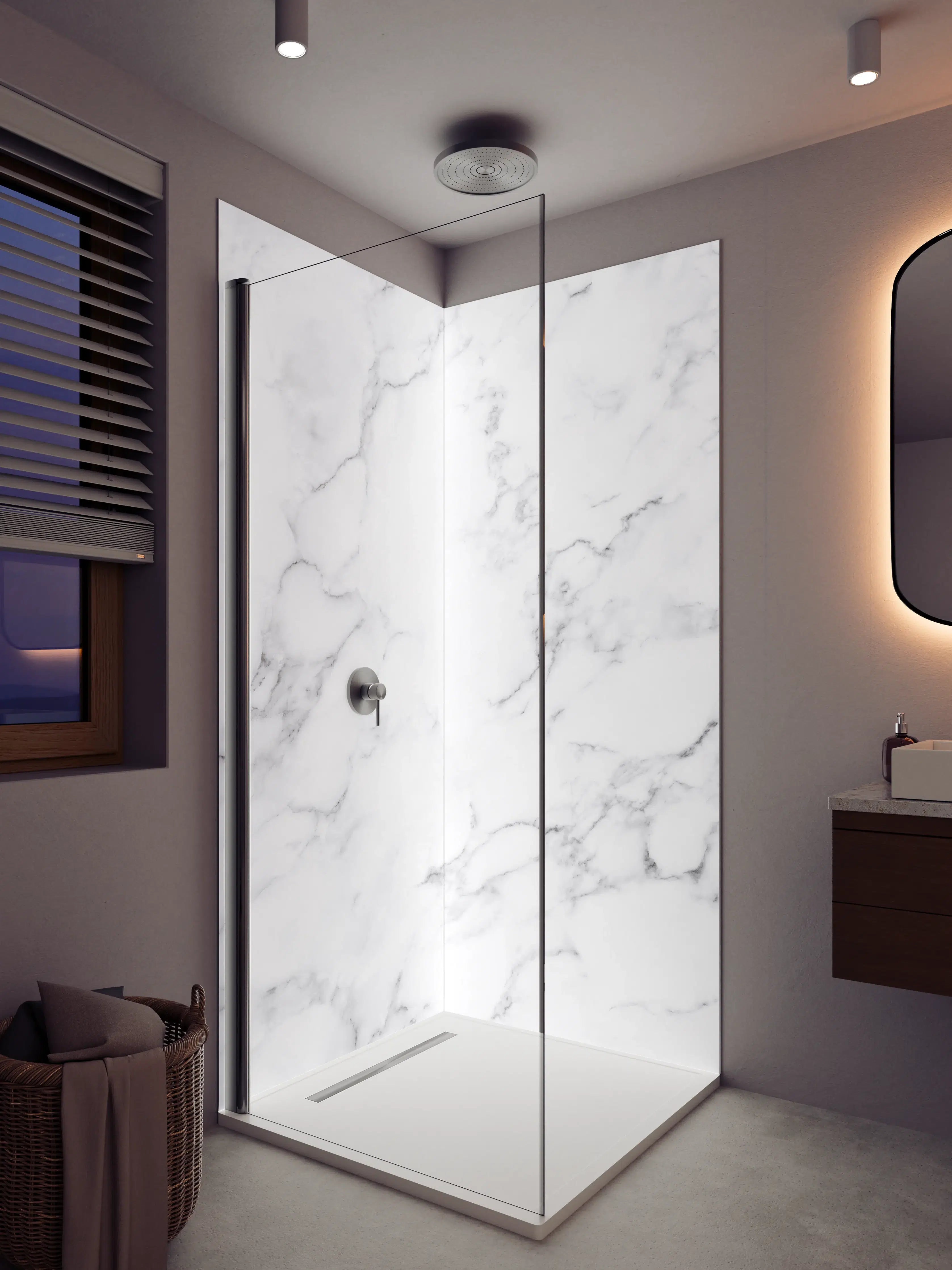 Duschrückwand - Silberner Marmor mit Grauadern