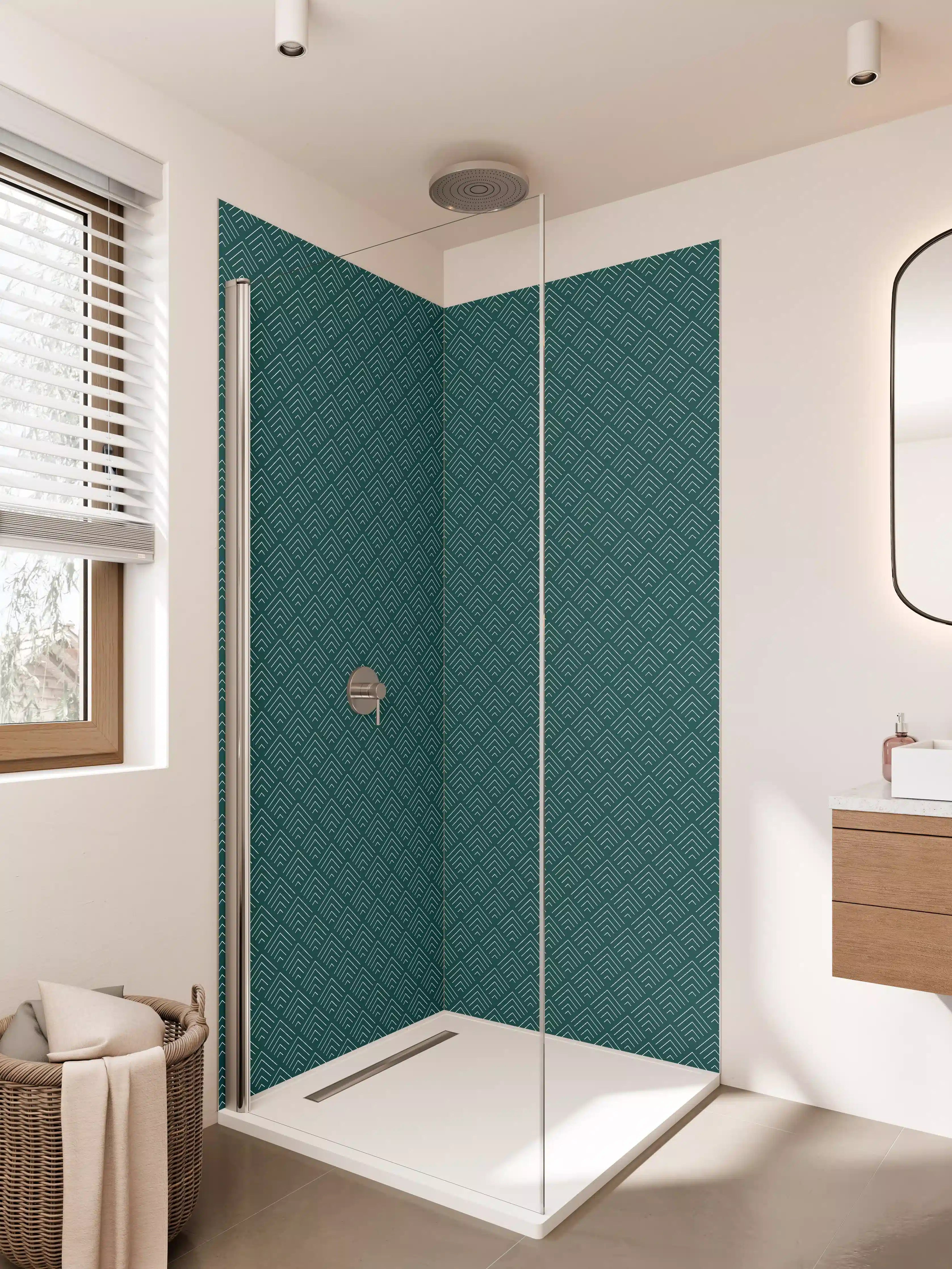 Duschrückwand - Tealene Muster mit geometrischer Struktur
