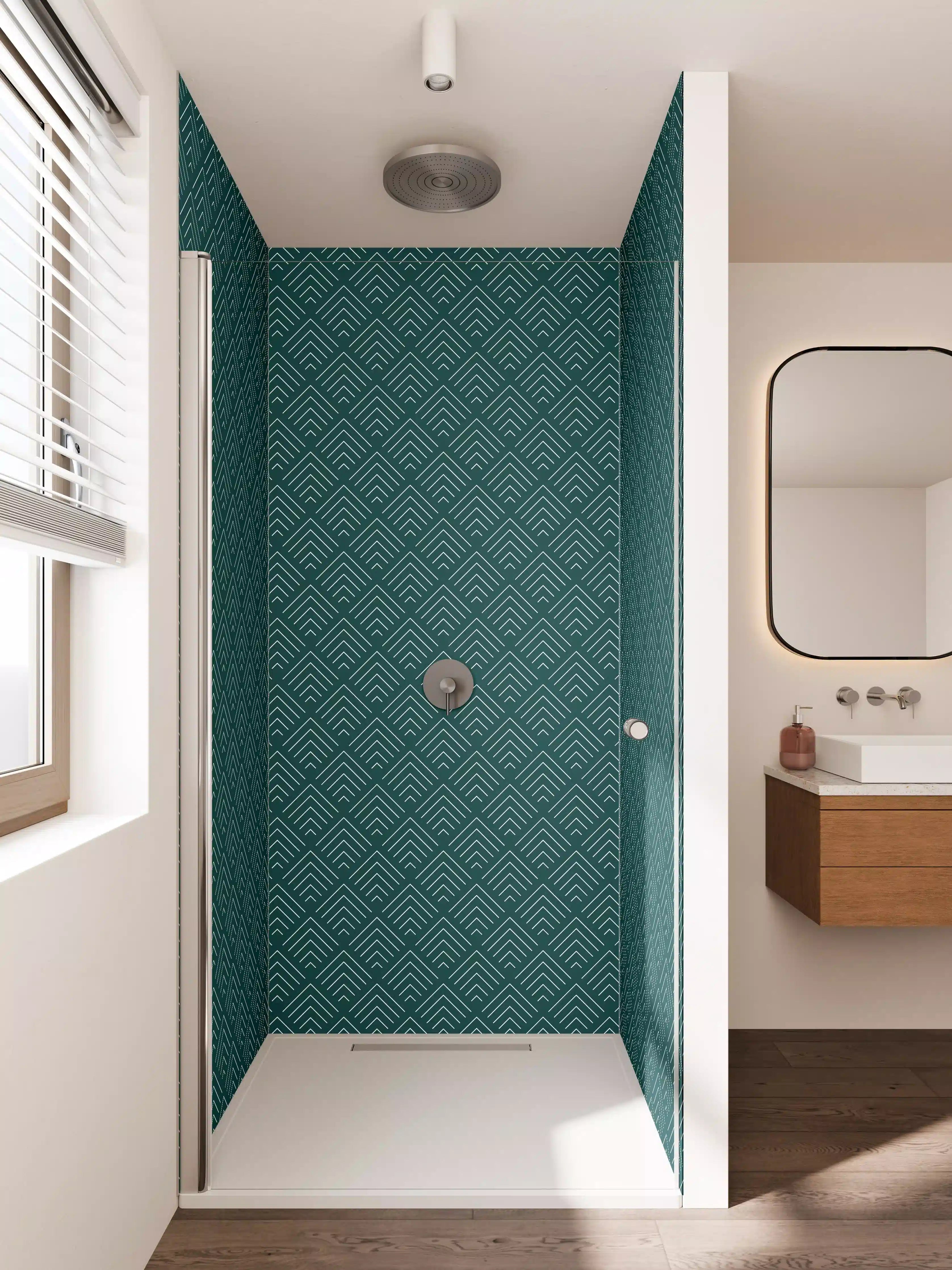 Duschrückwand - Tealene Muster mit geometrischer Struktur